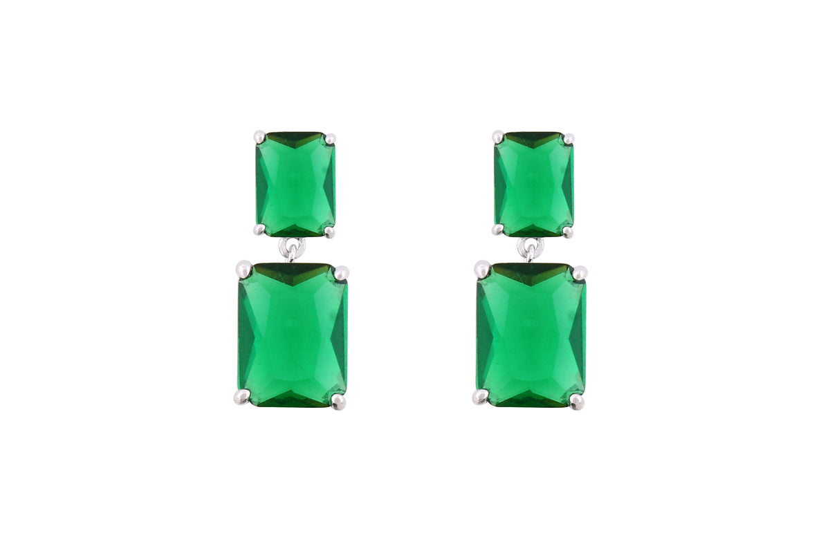 Asfour Crystal Stud Earrings With Emerald Zircon In 925 Sterling Silver-ED0118-G