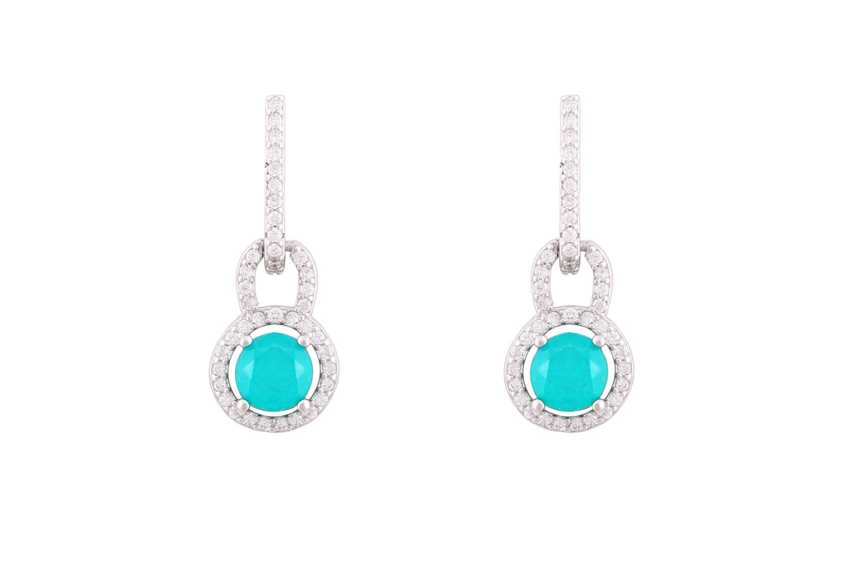 Asfour Crystal Stud Earrings With Turquoise Decorative Round Design In 925 Sterling Silver-ED0119-GC