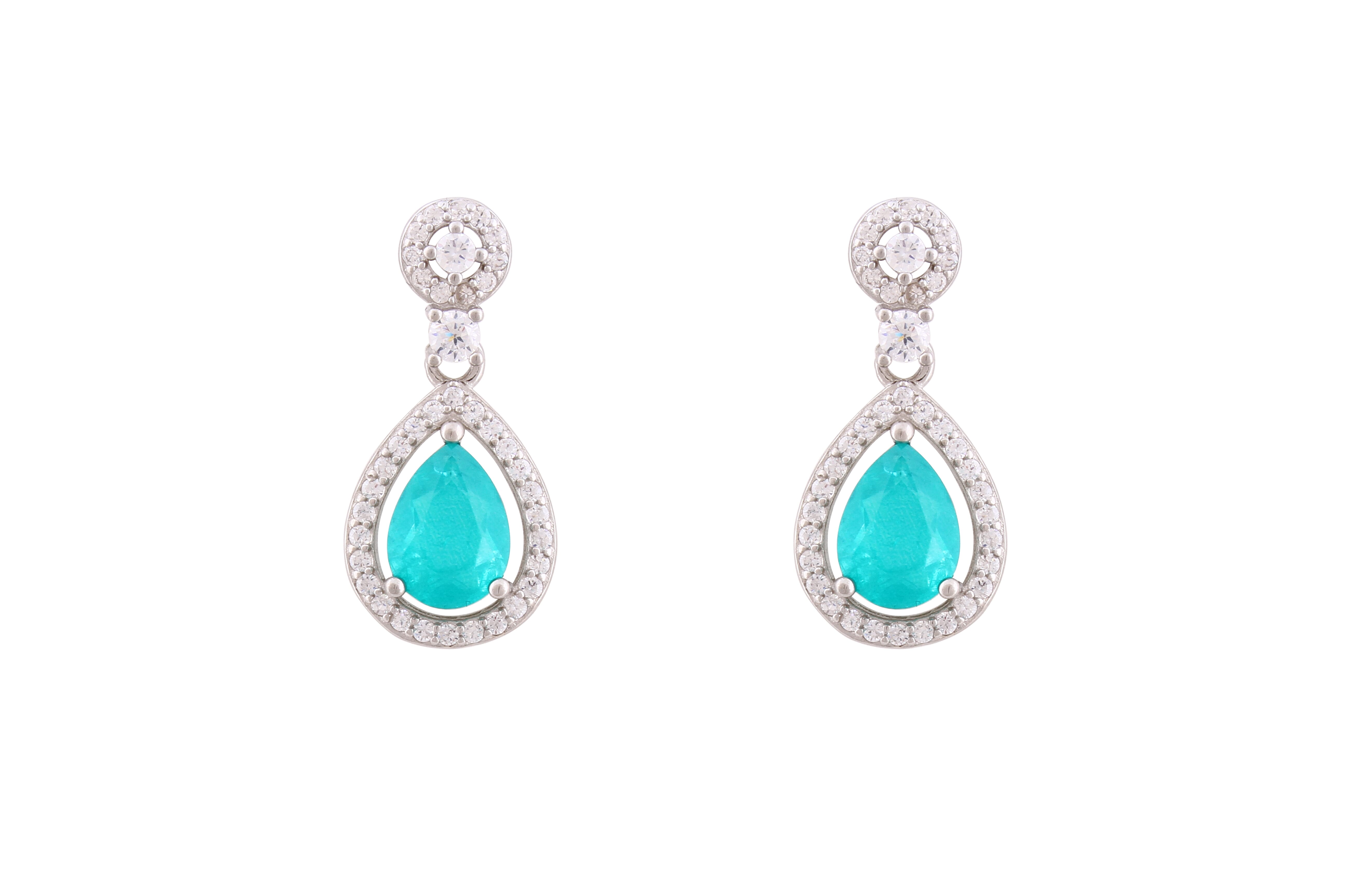 Asfour Crystal Stud Earrings With Turquoise Pear Design In 925 Sterling Silver-ED0121-GC