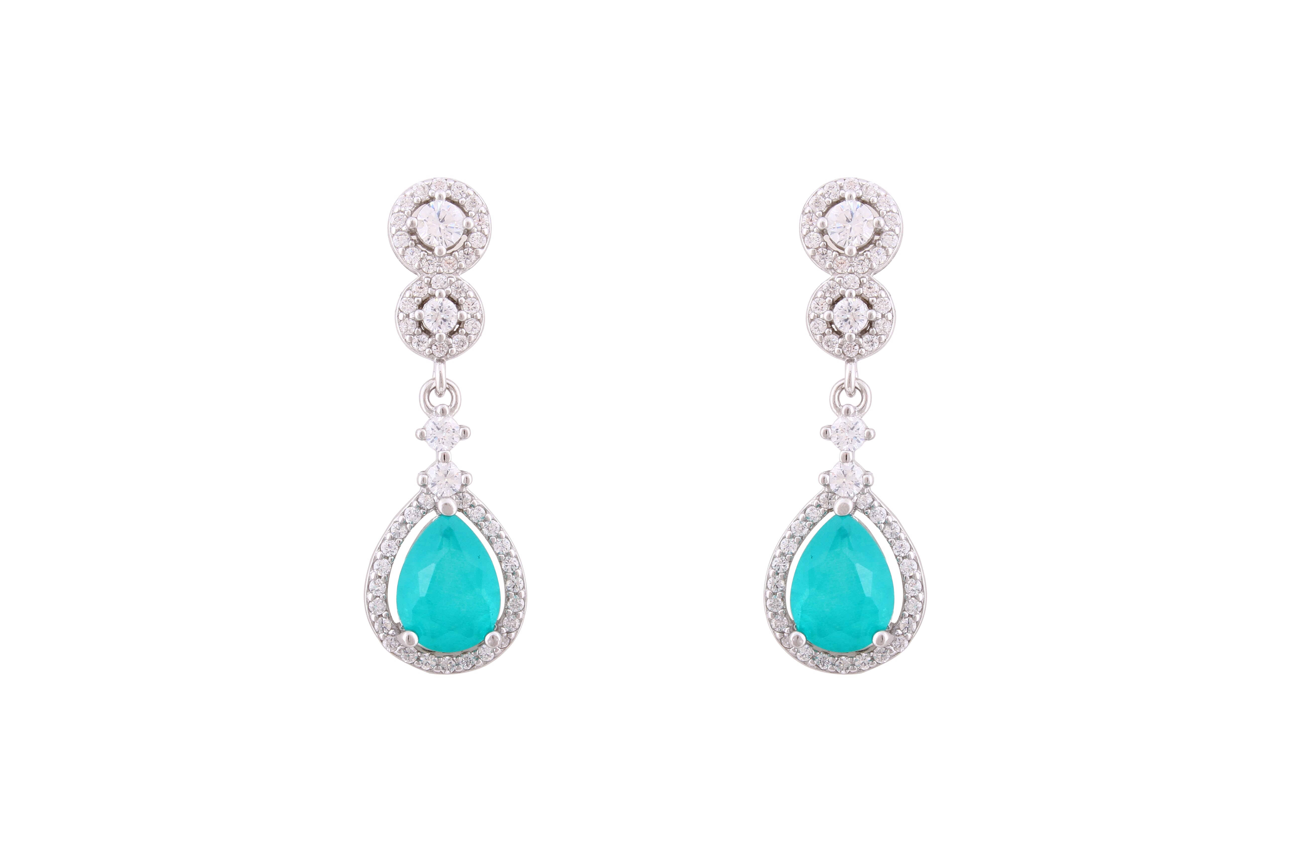 Asfour Crystal Stud Earrings With Turquoise Pear Design In 925 Sterling Silver-ED0122-GC