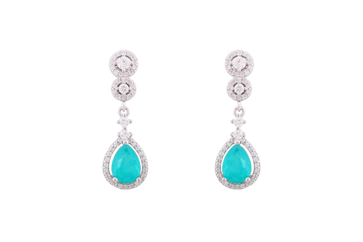 Asfour Crystal Stud Earrings With Turquoise Pear Design In 925 Sterling Silver-ED0122-GC