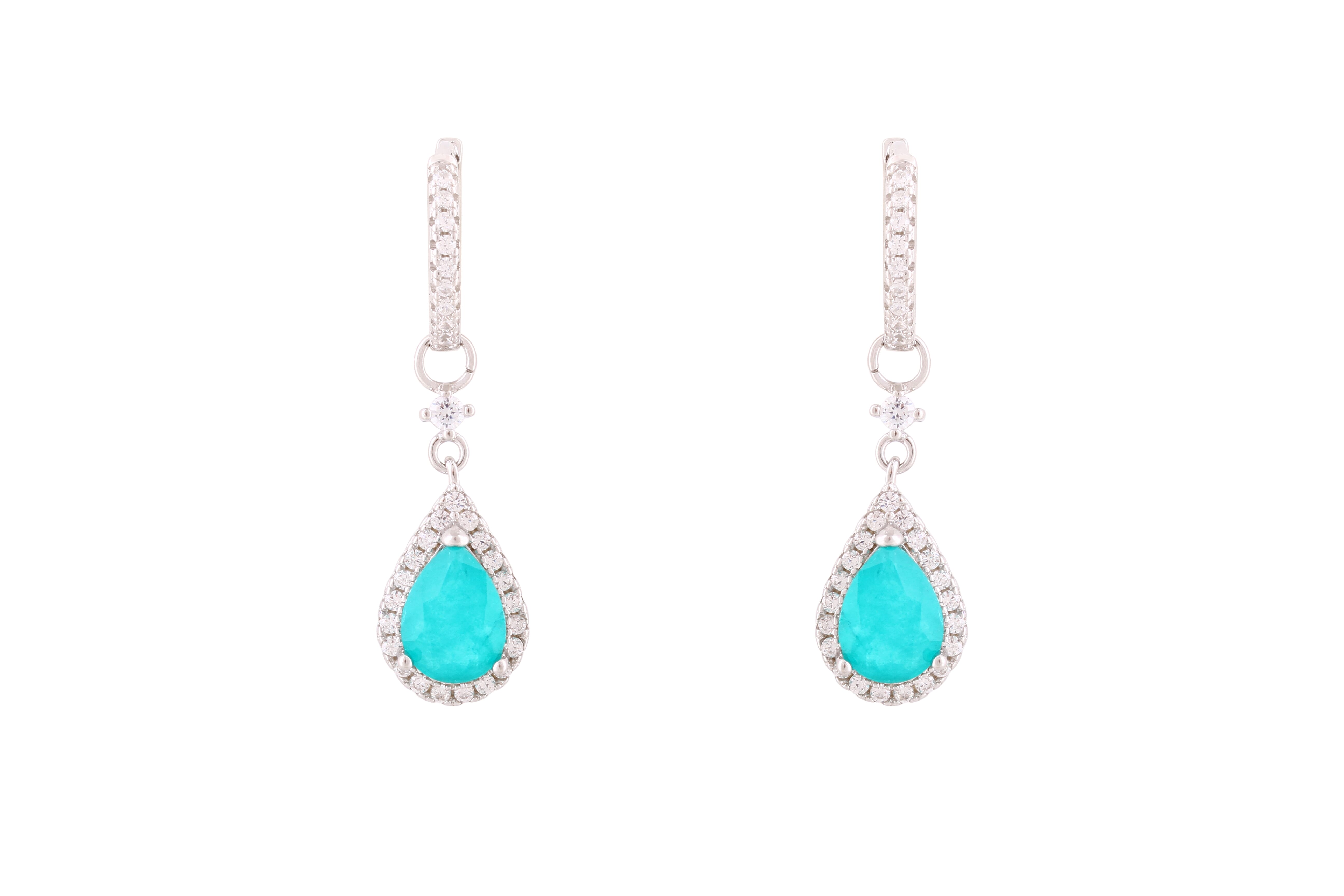 Asfour Crystal Hoop Earrings With Turquoise Pear Design In 925 Sterling Silver-ED0123-GC