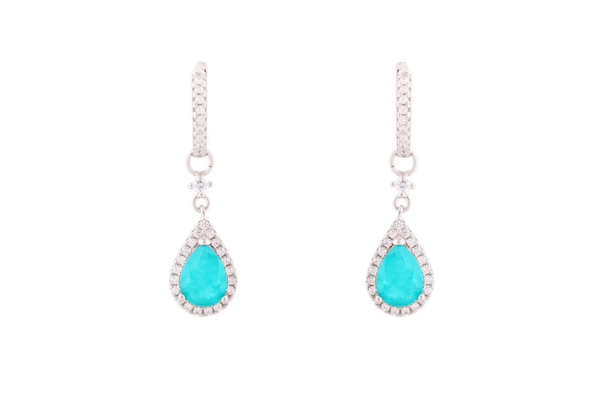 Asfour Crystal Hoop Earrings With Turquoise Pear Design In 925 Sterling Silver-ED0123-GC