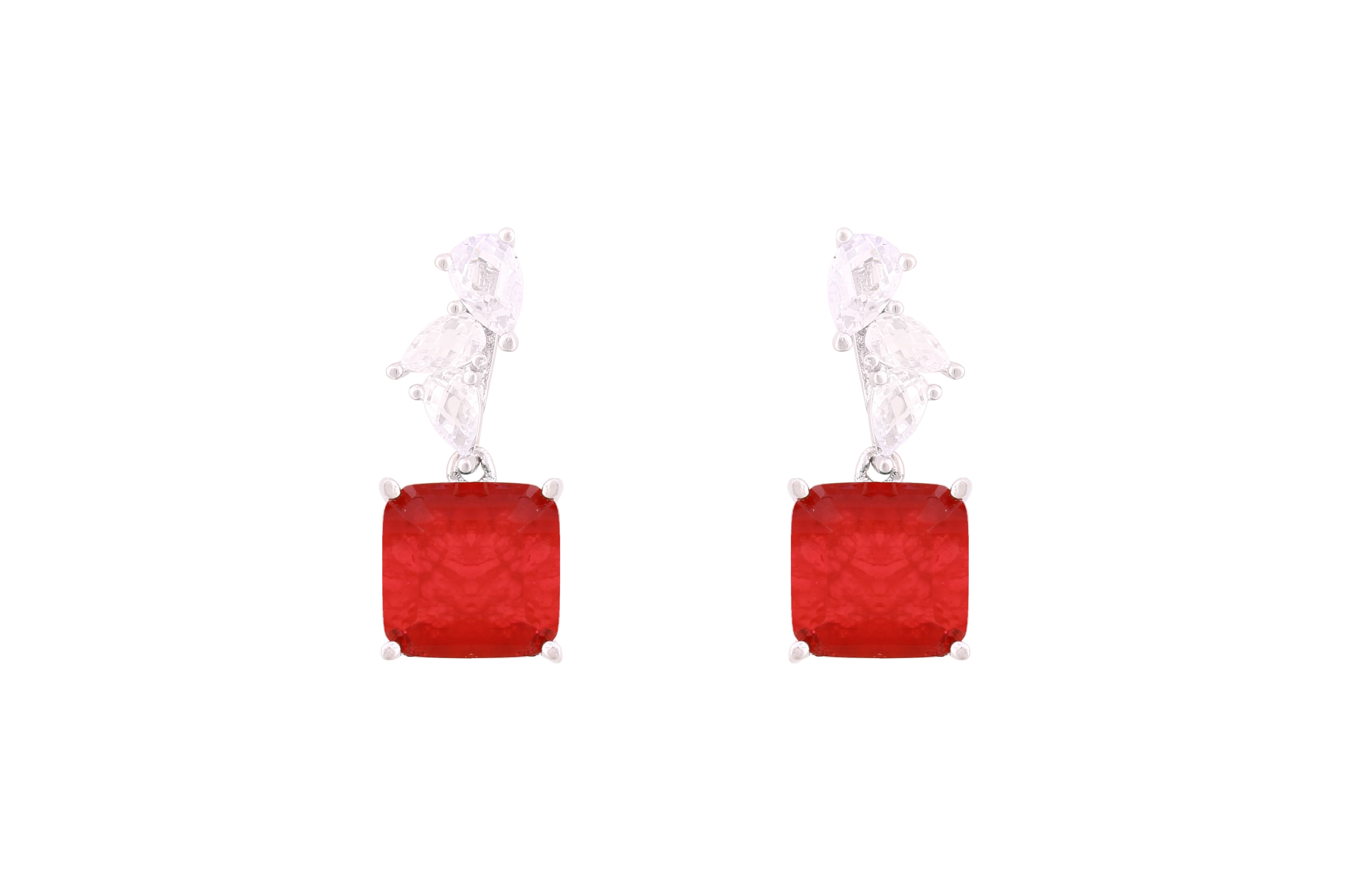 Asfour Crystal Stud Earrings With Decorative Fuchsia Square Design In 925 Sterling Silver-ED0125-F