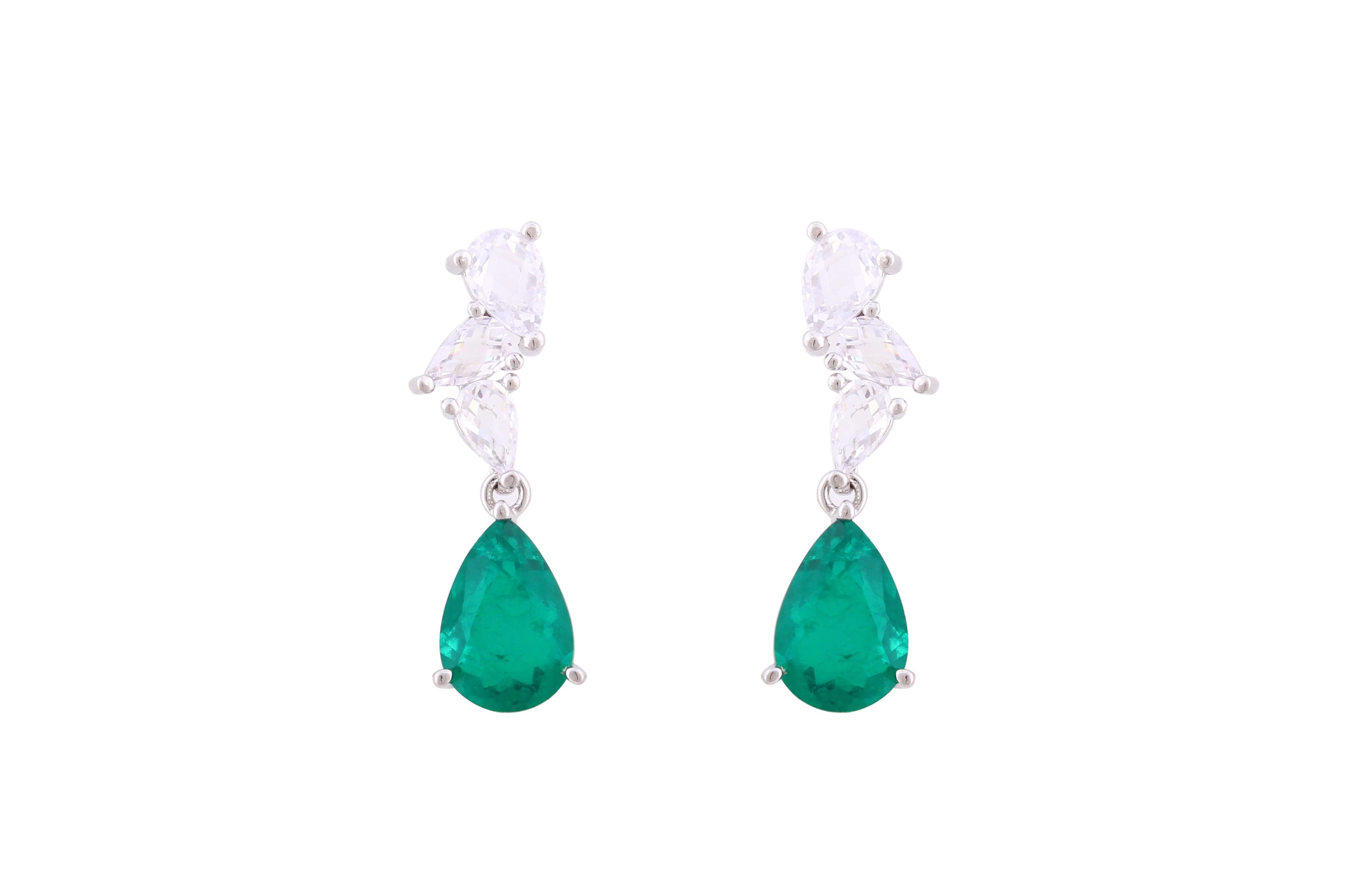 Asfour Crystal Stud Earrings With Decorative Emerald Pear Design In 925 Sterling Silver-ED0127-G