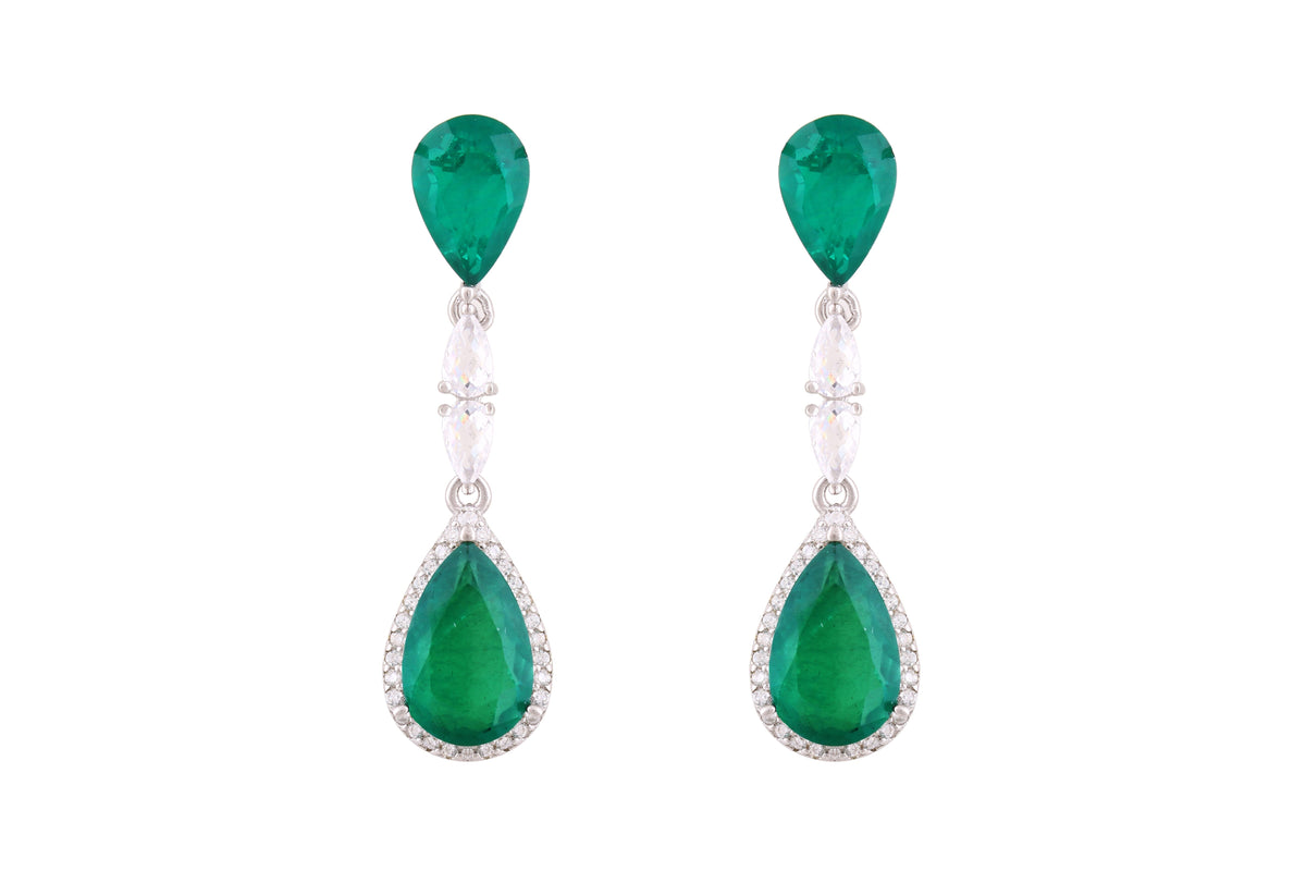 Asfour Crystal Stud Earrings With Emerald Pear Design In 925 Sterling Silver-ED0128-G