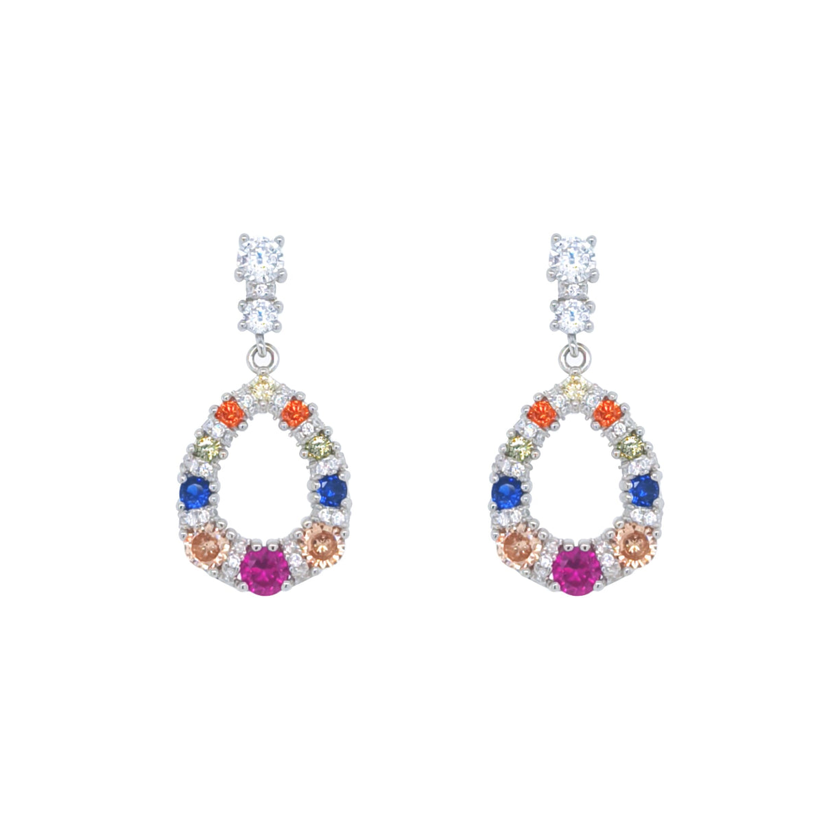 Asfour Crystal Hoop Earrings With Halo Turquoise Round Stone In 925 Sterling Silver-ED0124-GC
