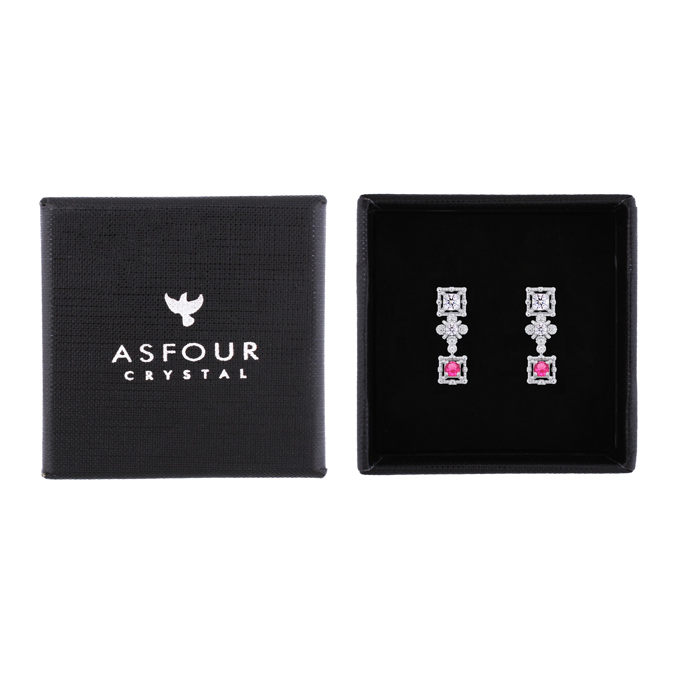Asfour Crystal Stud Earrings With Art Deco Design In 925 Sterling Silver-ED0137-WO5