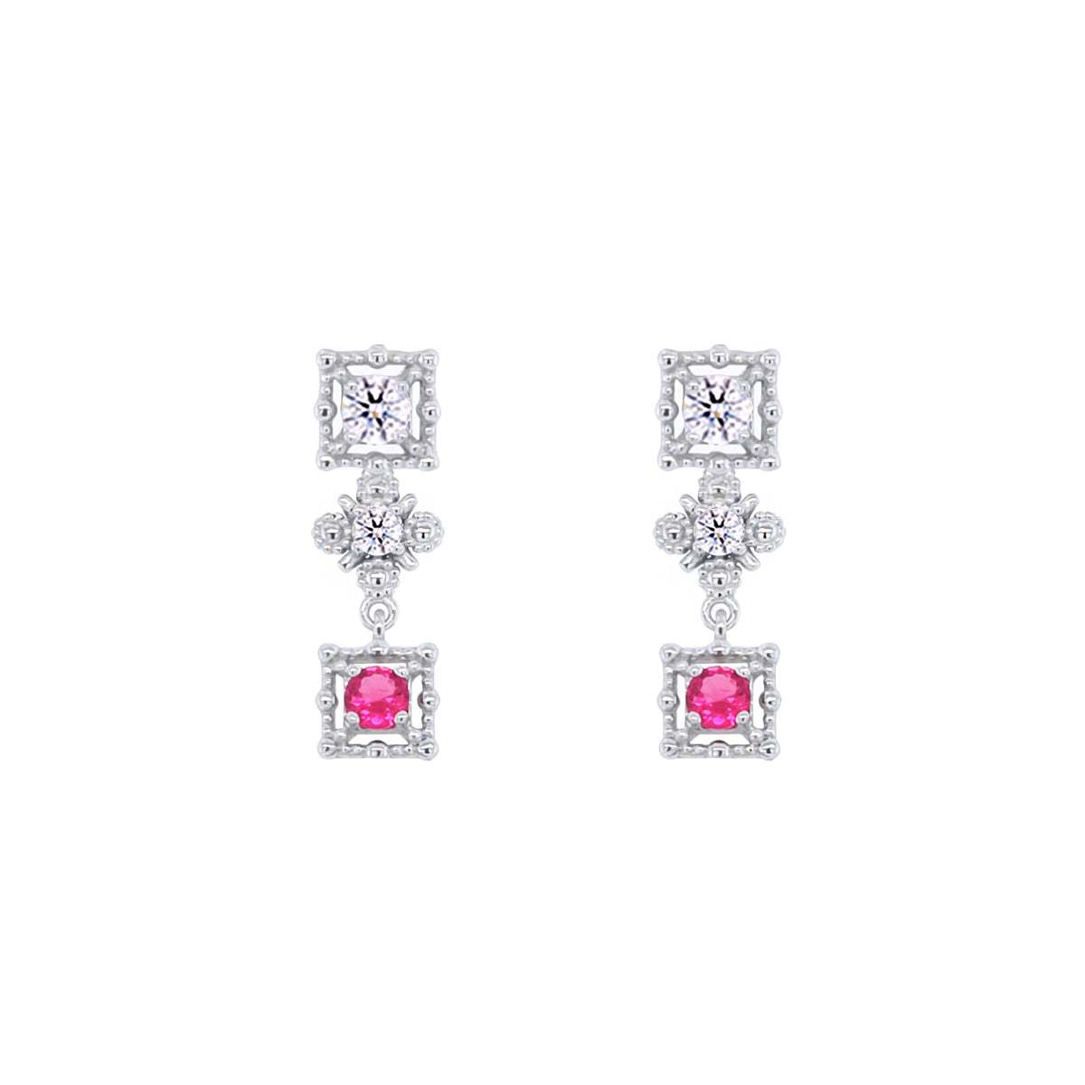 Asfour Crystal Hoop Earrings With Halo Turquoise Round Stone In 925 Sterling Silver-ED0124-GC