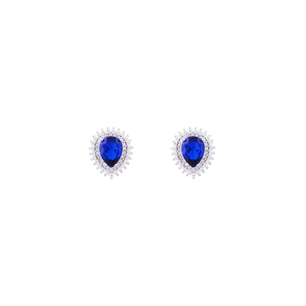 Asfour Stud Earrings made of 925 sterling silver, with a pear design, inlaid with a Blue zircon Stone and decorated with zircon Stones