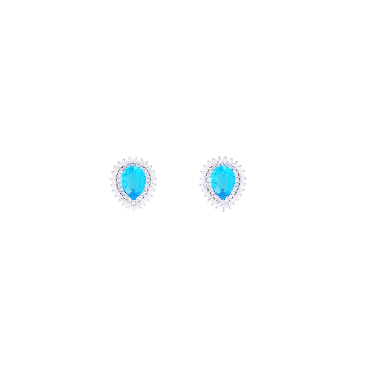 Asfour Stud Earrings made of 925 sterling silver, with a pear design, inlaid with a Aquamarine zircon Stone and decorated with zircon Stones