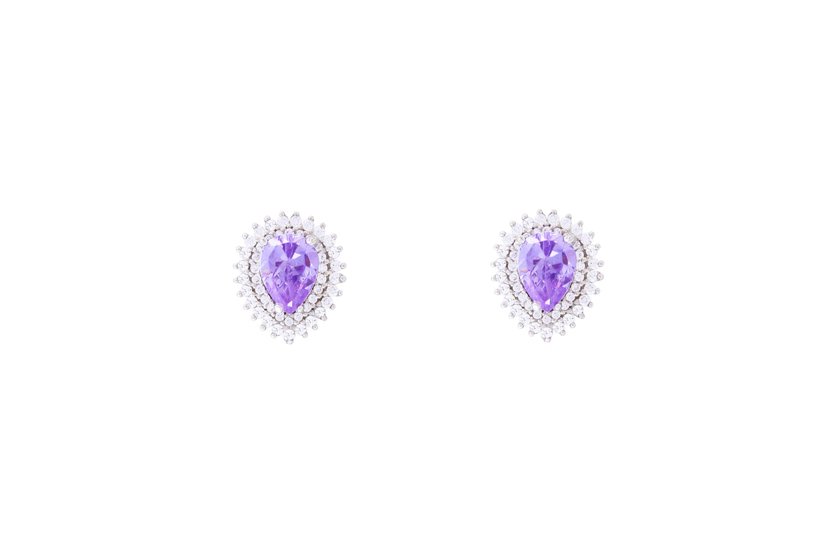 Asfour Crystal Stud Earrings With Tenzanite Pear Design In 925 Sterling Silver EE0016-N-5