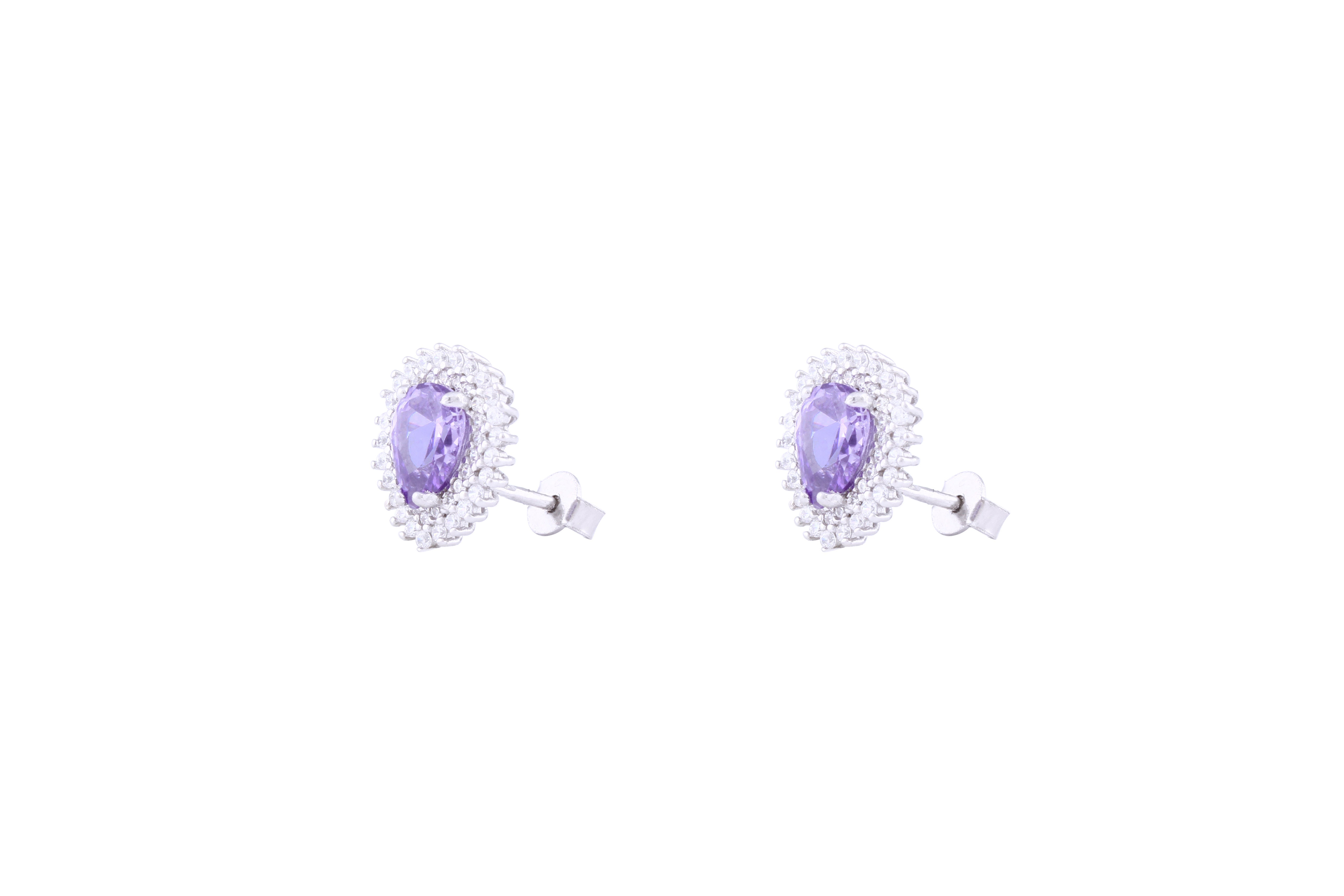 Asfour Crystal Stud Earrings With Tenzanite Pear Design In 925 Sterling Silver EE0016-N-5