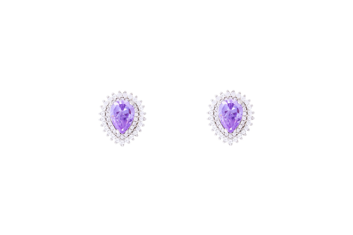 Asfour Crystal Stud Earrings With Purple Pear Design In 925 Sterling Silver EE0016-N