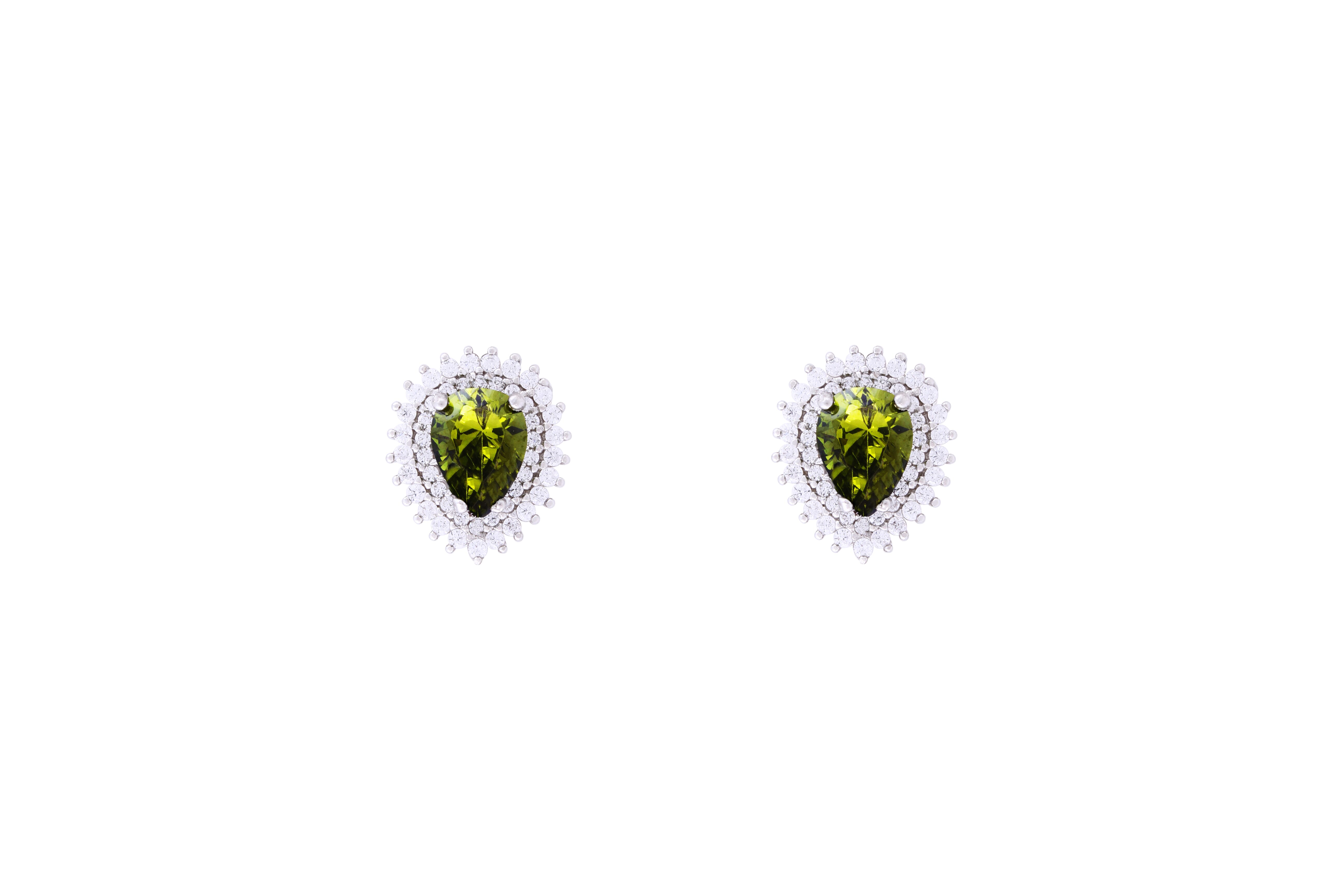 Asfour Crystal Stud Earrings With Olivine Pear Design In 925 Sterling Silver EE0016-VZ