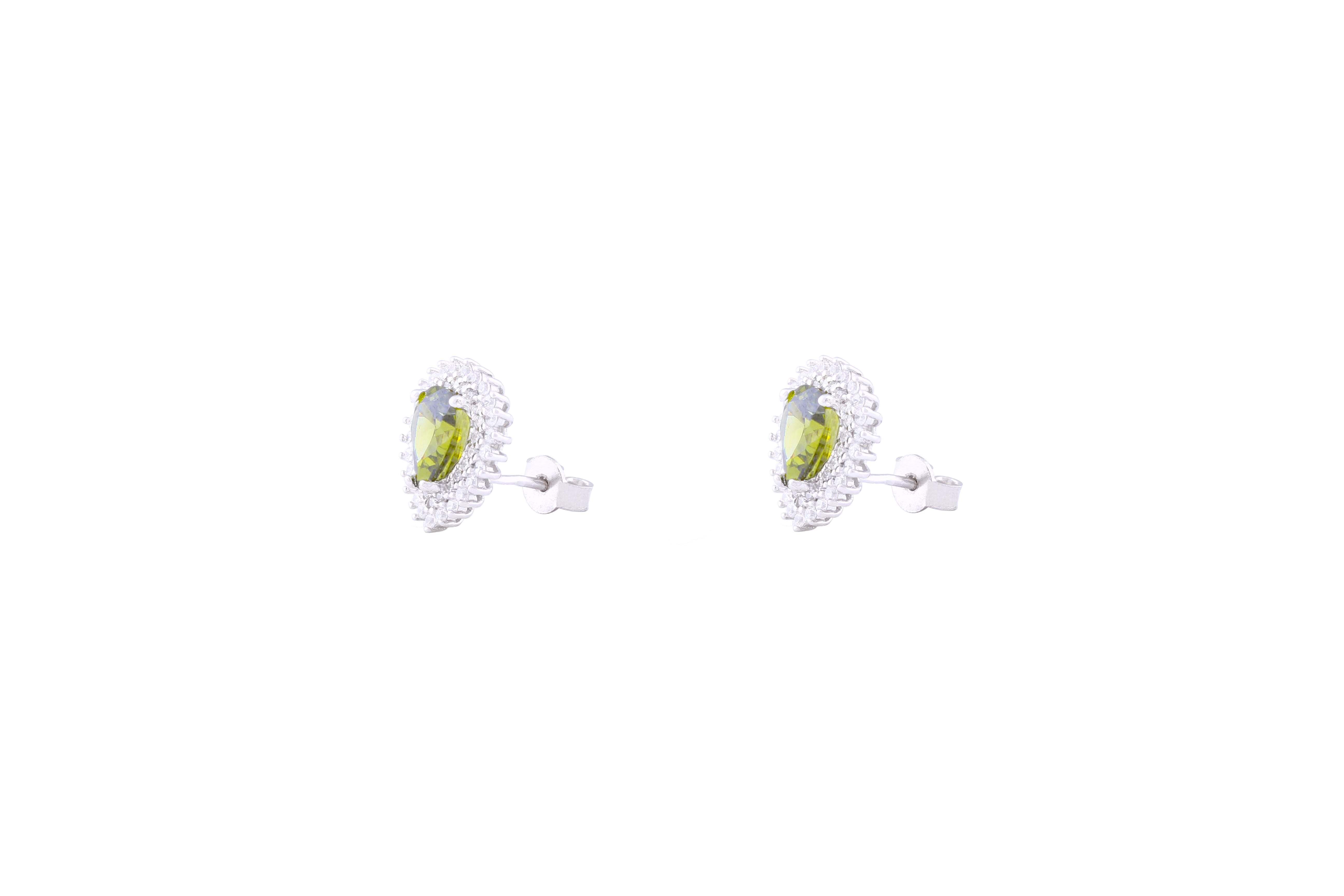 Asfour Crystal Stud Earrings With Olivine Pear Design In 925 Sterling Silver EE0016-VZ