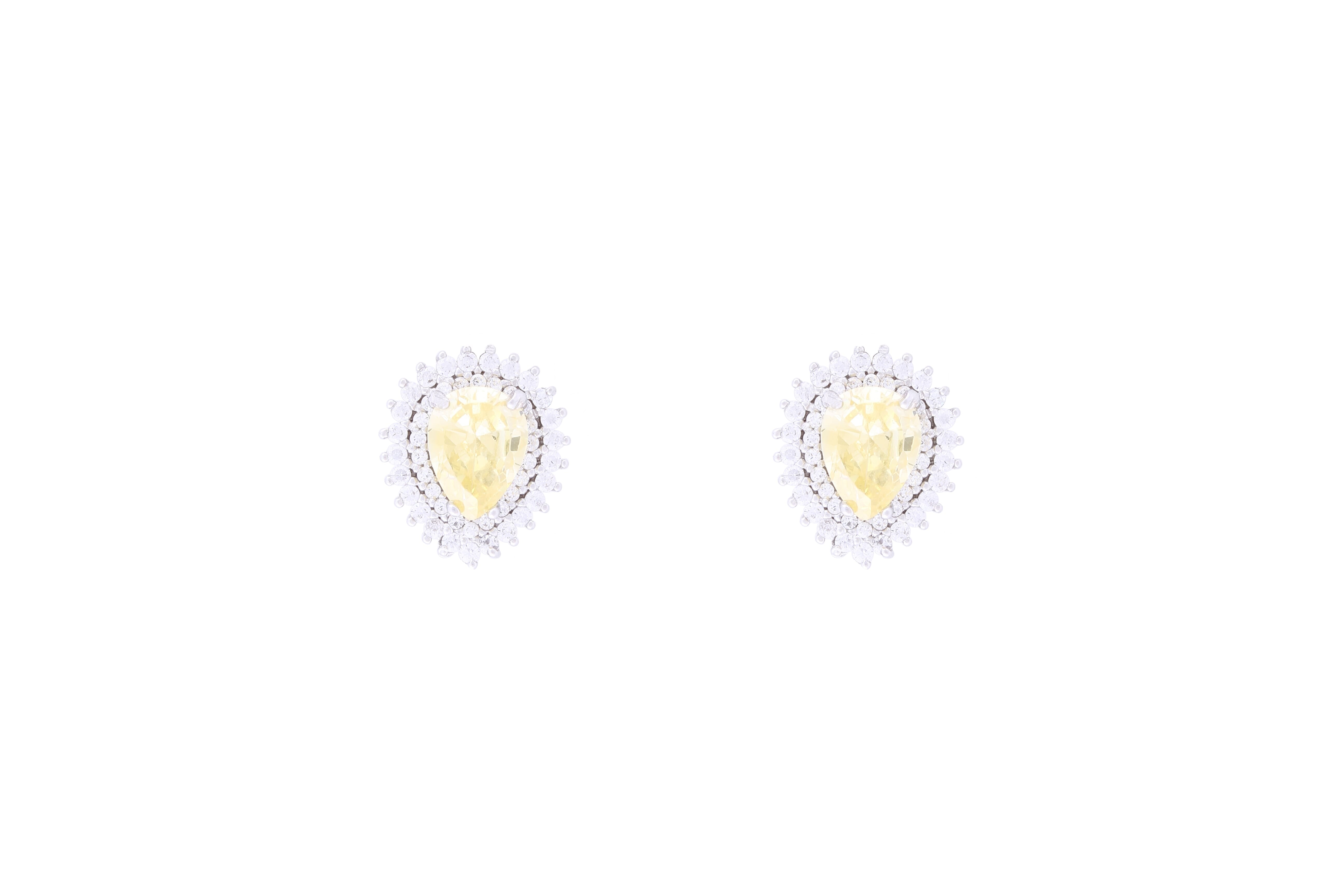 Asfour Crystal Stud Earrings With Yellow Pear Design In 925 Sterling Silver EE0016-Y