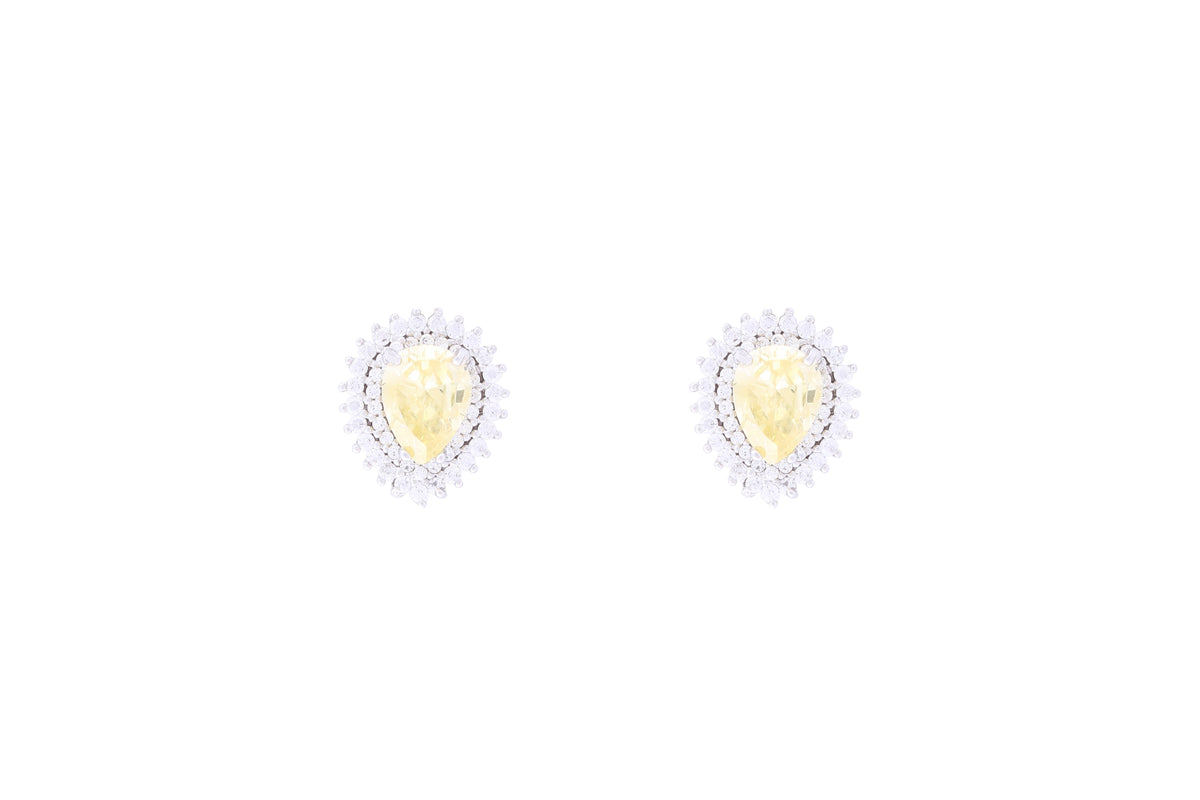 Asfour Crystal Stud Earrings With Yellow Pear Design In 925 Sterling Silver EE0016-Y