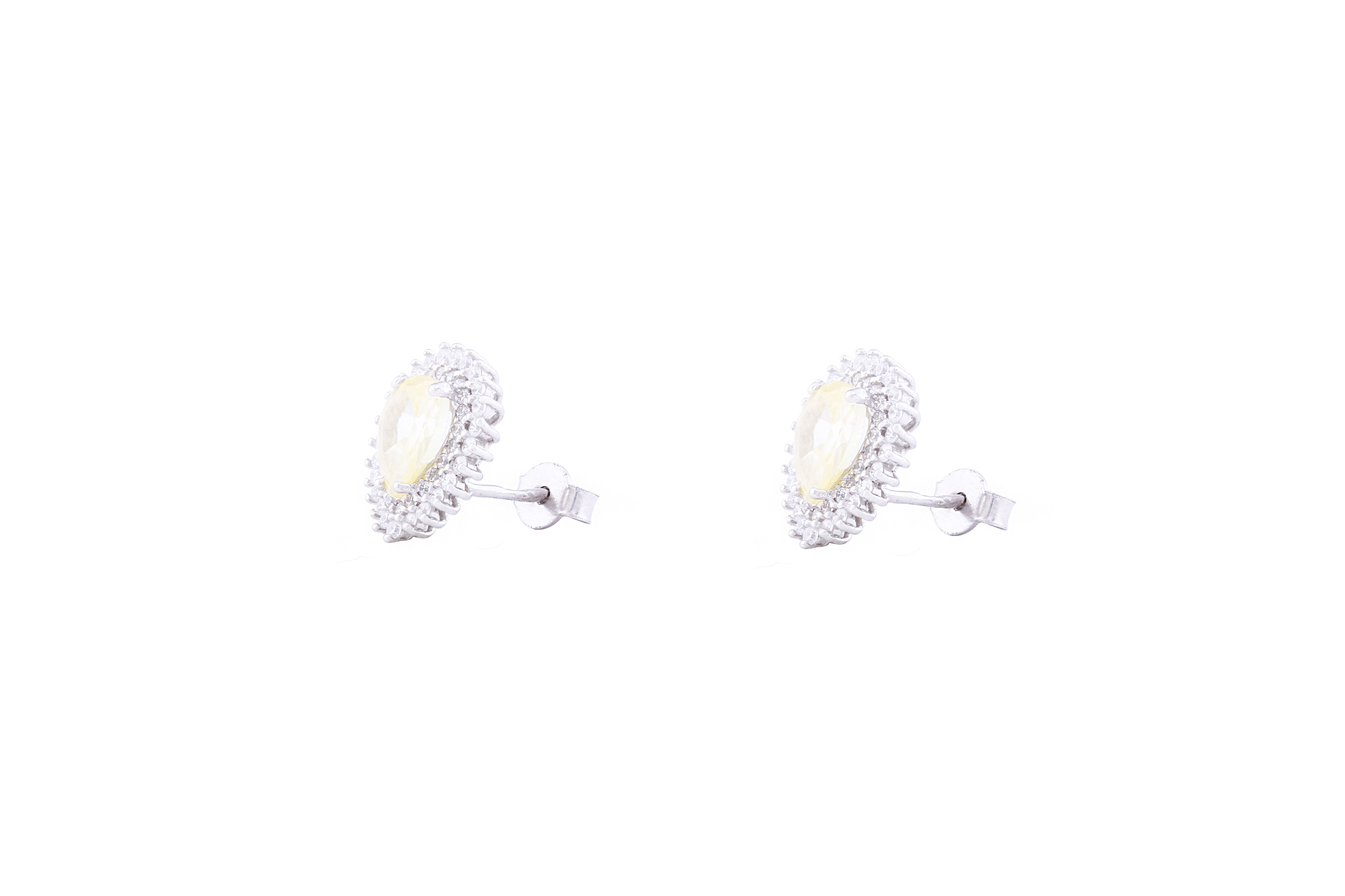 Asfour Crystal Stud Earrings With Yellow Pear Design In 925 Sterling Silver EE0016-Y