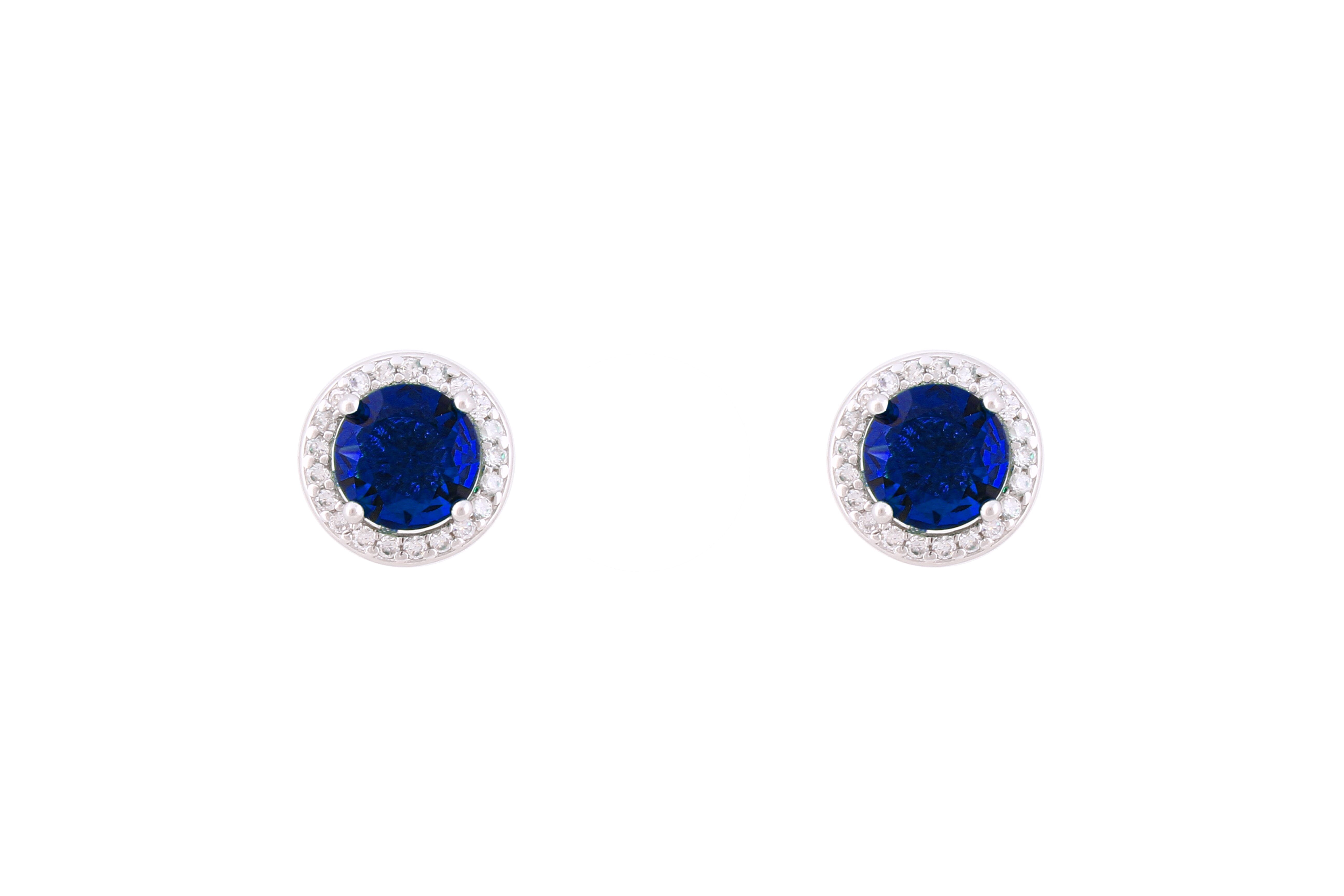 Asfour Crystal Stud Earrings With Blue Round Zircon Stones In 925 Sterling Silver-EM0004-B