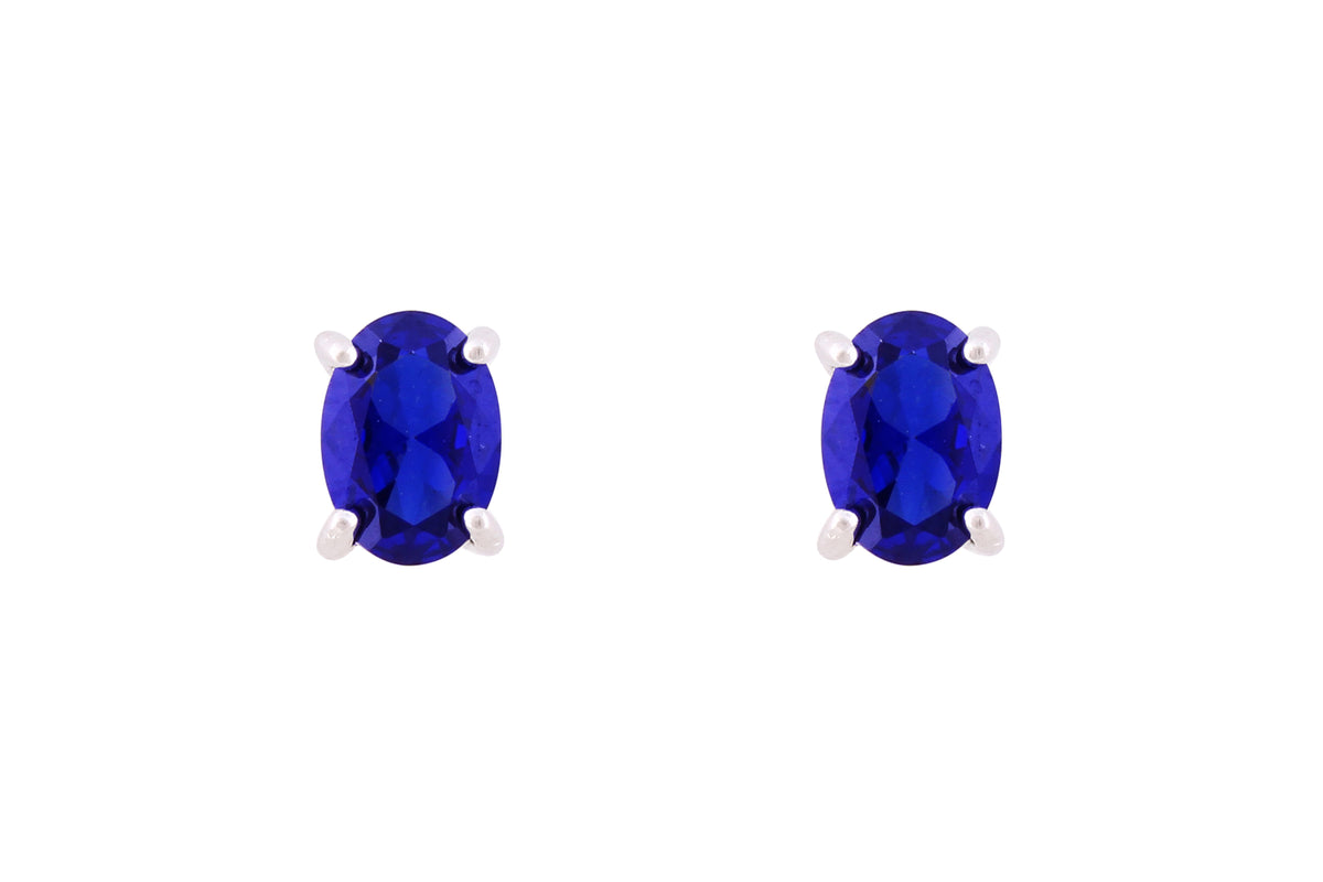 Asfour Crystal Stud Earrings With Blue Oval Zircon Stone In 925 Sterling Silver-EM0005-B