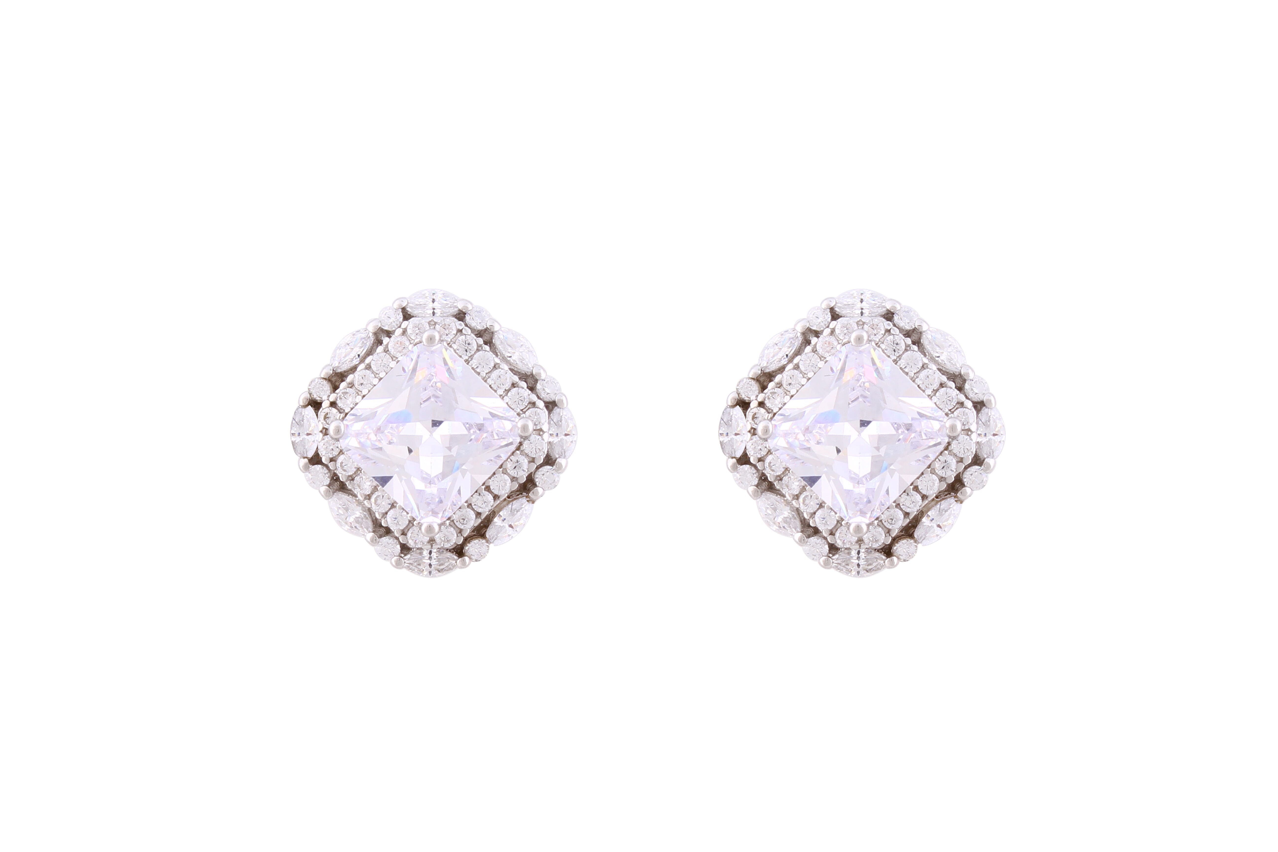 Asfour Crystal Stud Earrings Inlaid With Square Zircon Stone In 925 Sterling Silver-EM0008