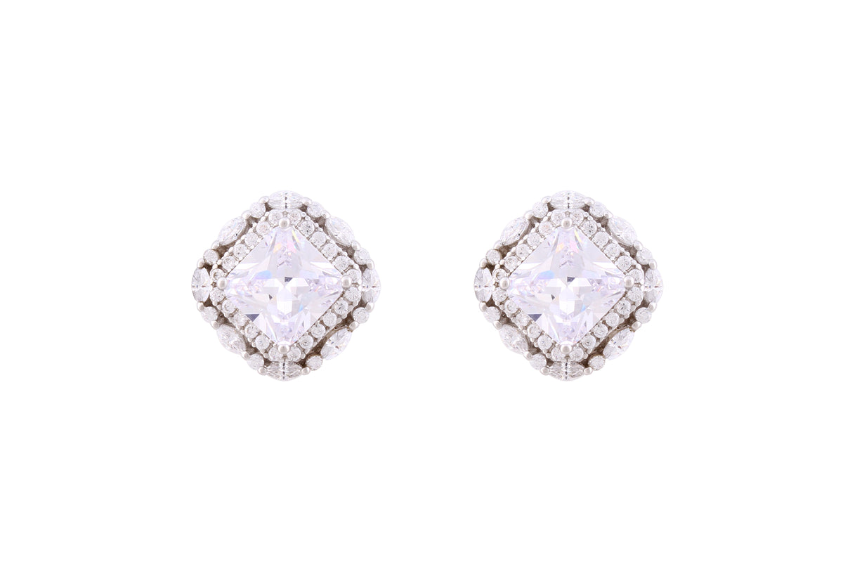 Asfour Crystal Stud Earrings Inlaid With Square Zircon Stone In 925 Sterling Silver-EM0008