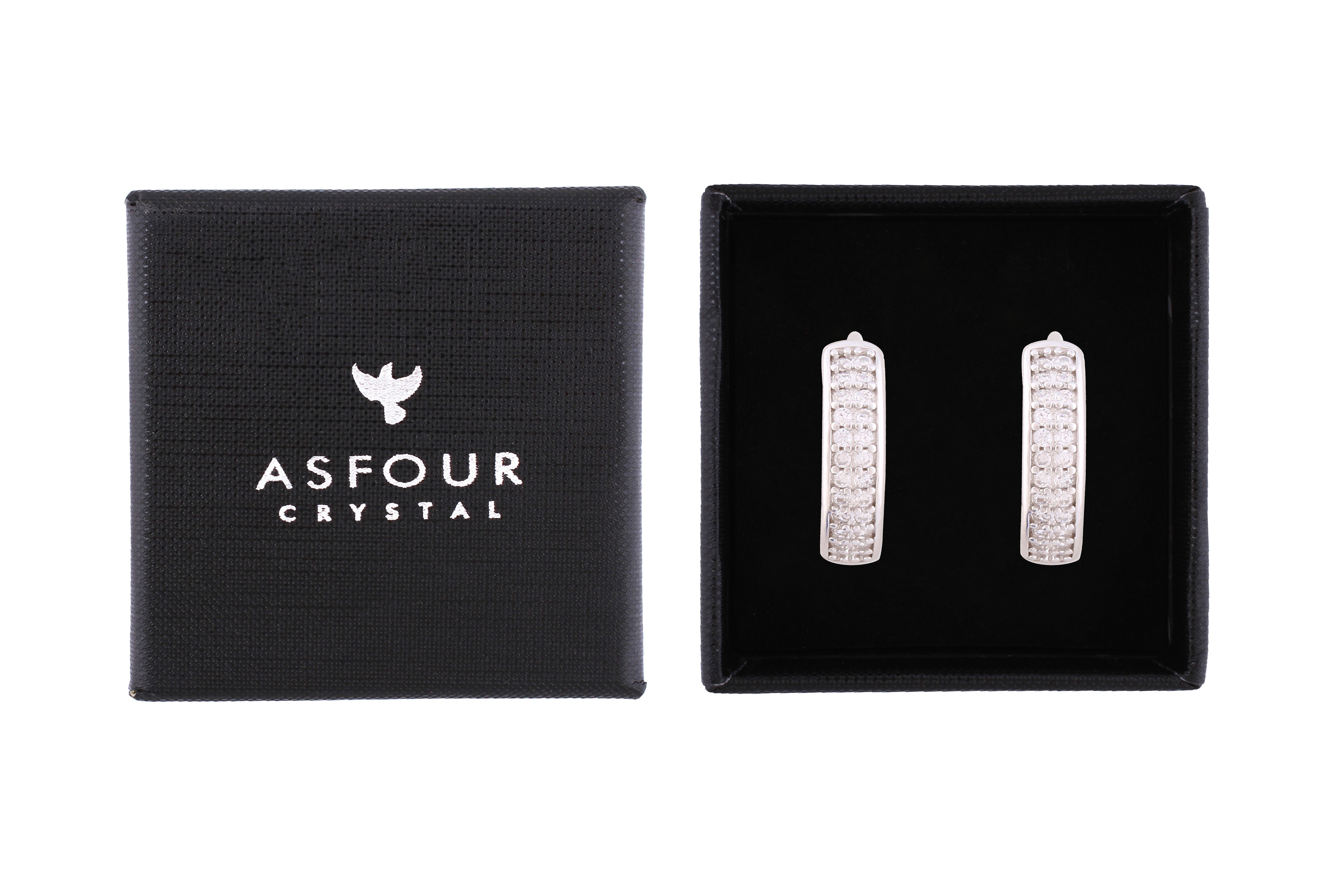 Asfour Crystal Hoop Earrings Inlaid With Round Zircon Stones In 925 Sterling Silver-EM0020