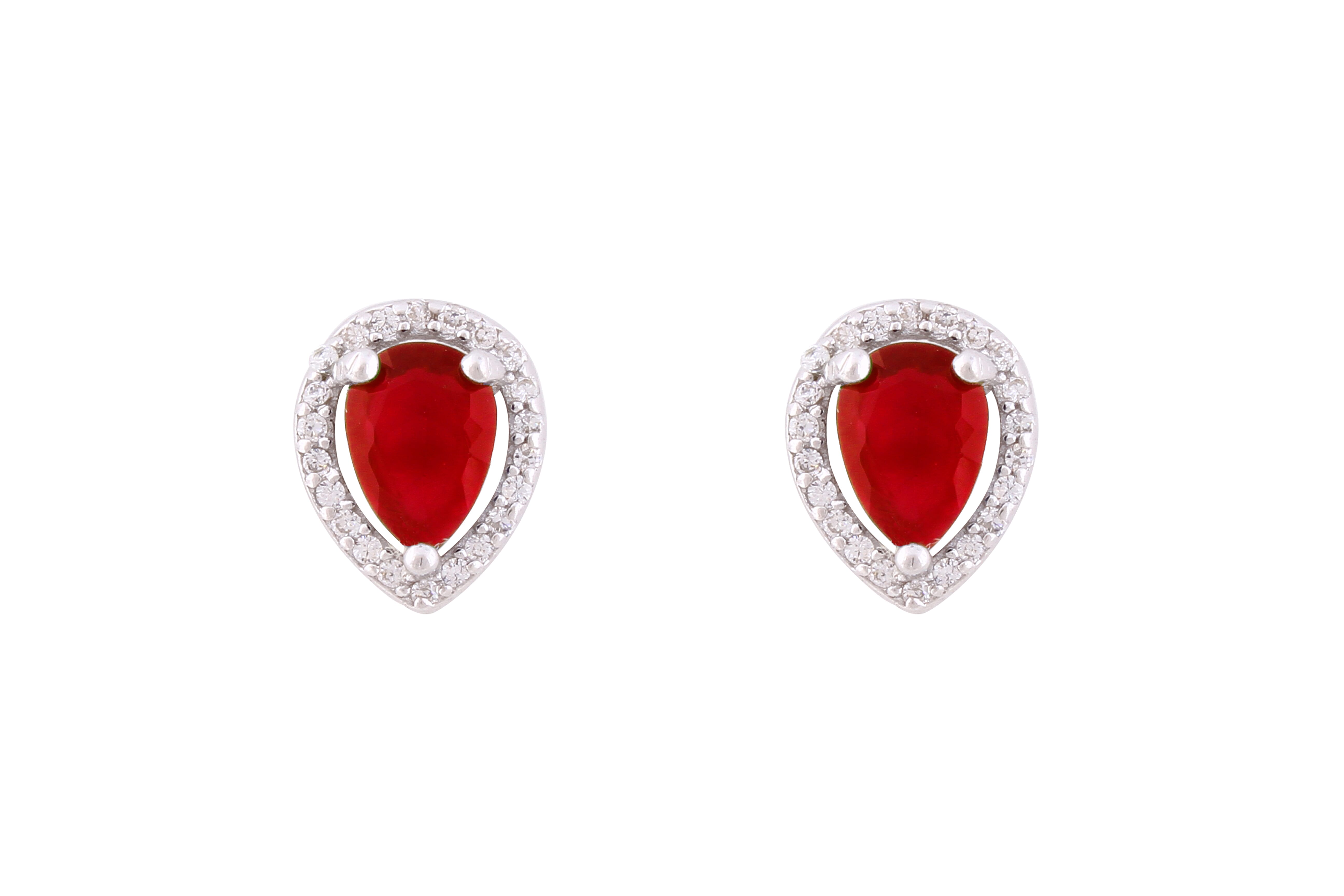 Asfour Crystal Stud Earrings With Ruby Pear Design In 925 Sterling Silver-EM0025-R