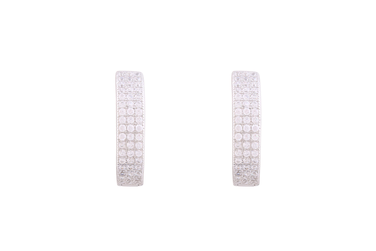 Asfour Crystal Hoop Earrings Inlaid With Round Zircon Stones In 925 Sterling Silver-EM0045