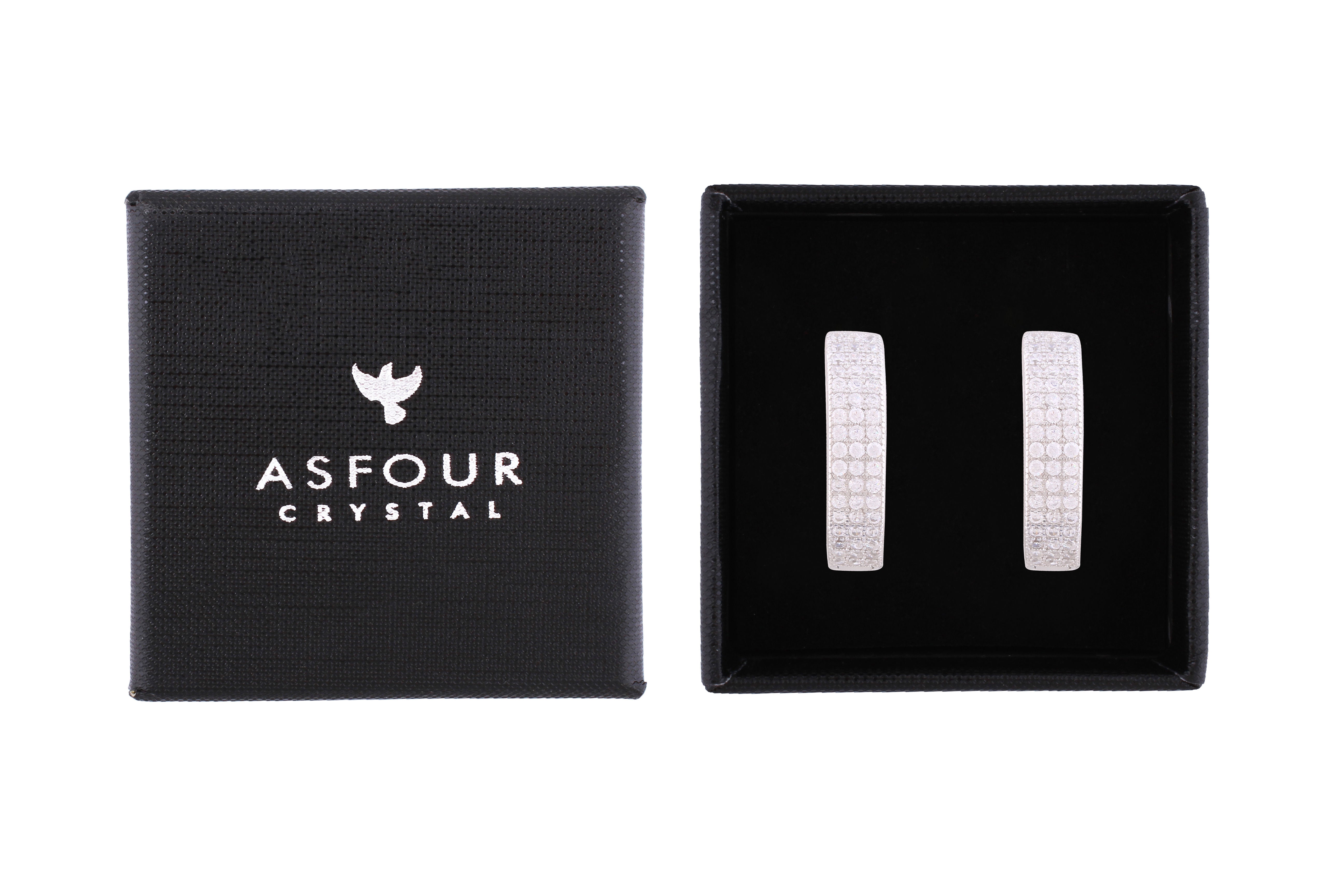 Asfour Crystal Hoop Earrings Inlaid With Round Zircon Stones In 925 Sterling Silver-EM0045