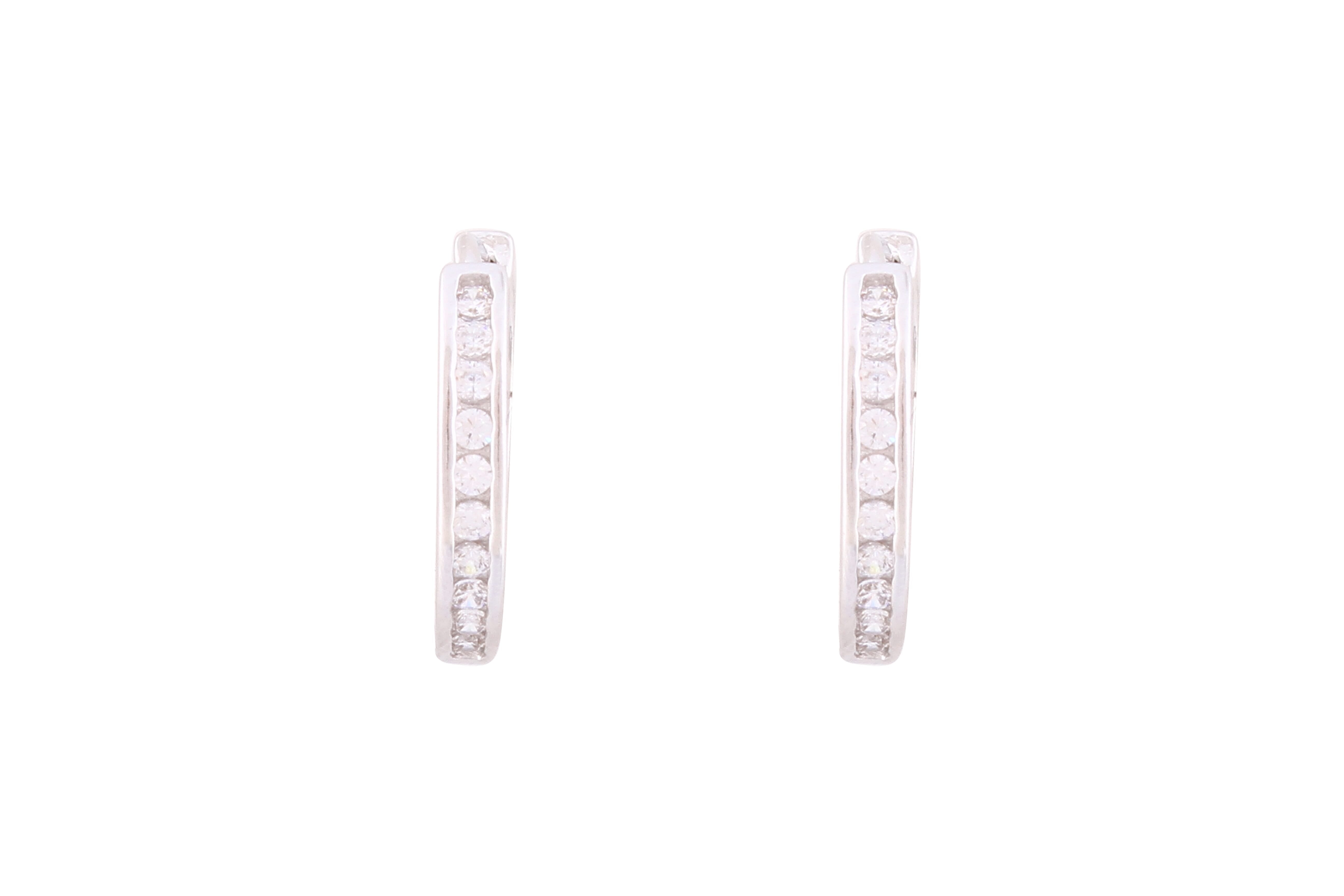 Asfour Crystal Hoop Earrings Inlaid With Round Zircon Stones In 925 Sterling Silver-EM0049