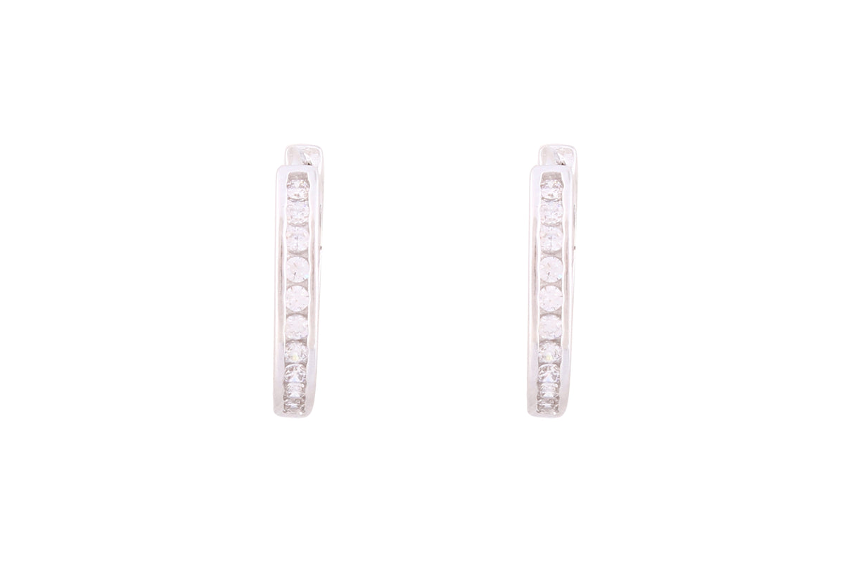 Asfour Crystal Hoop Earrings Inlaid With Round Zircon Stones In 925 Sterling Silver-EM0049