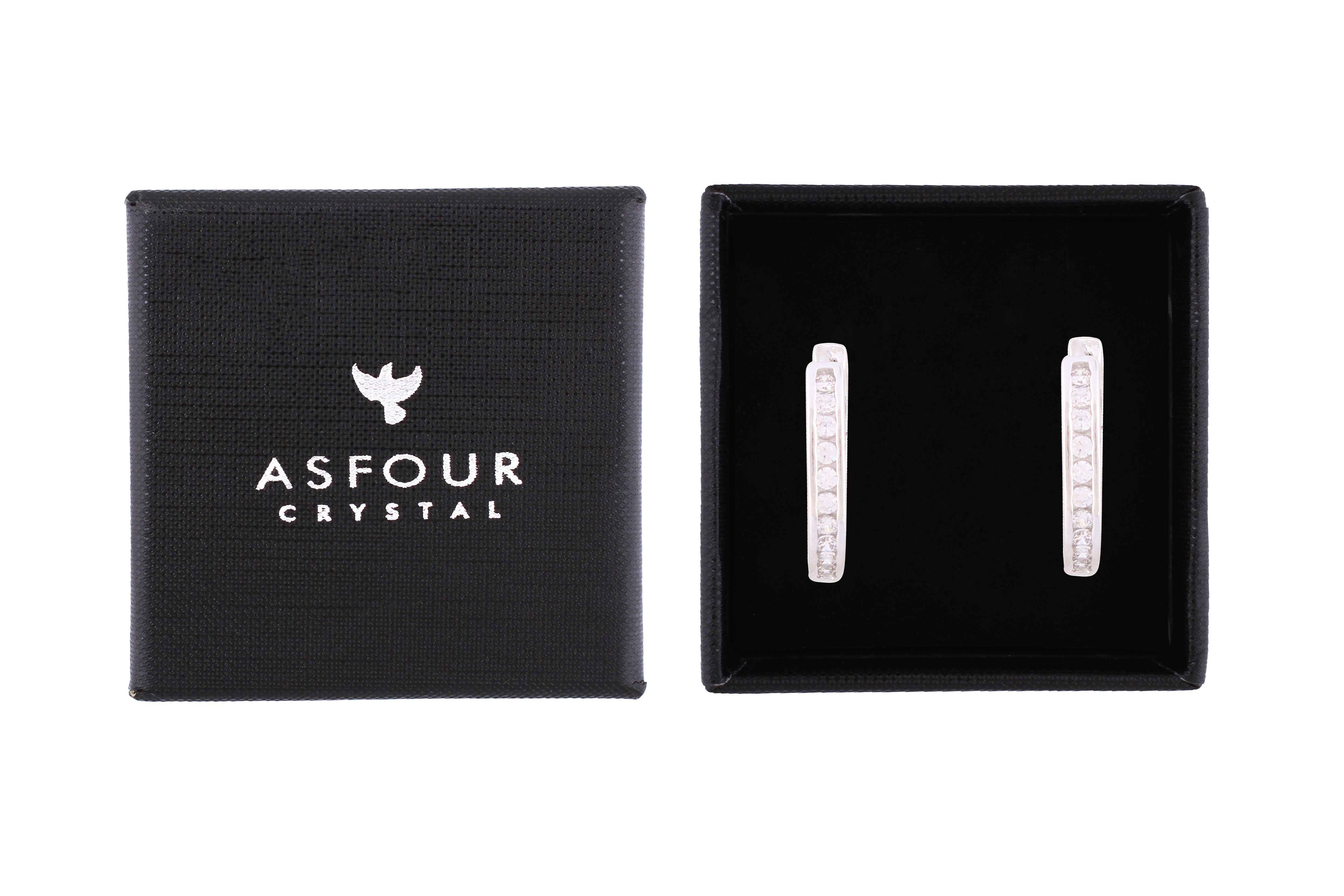 Asfour Crystal Hoop Earrings Inlaid With Round Zircon Stones In 925 Sterling Silver-EM0049