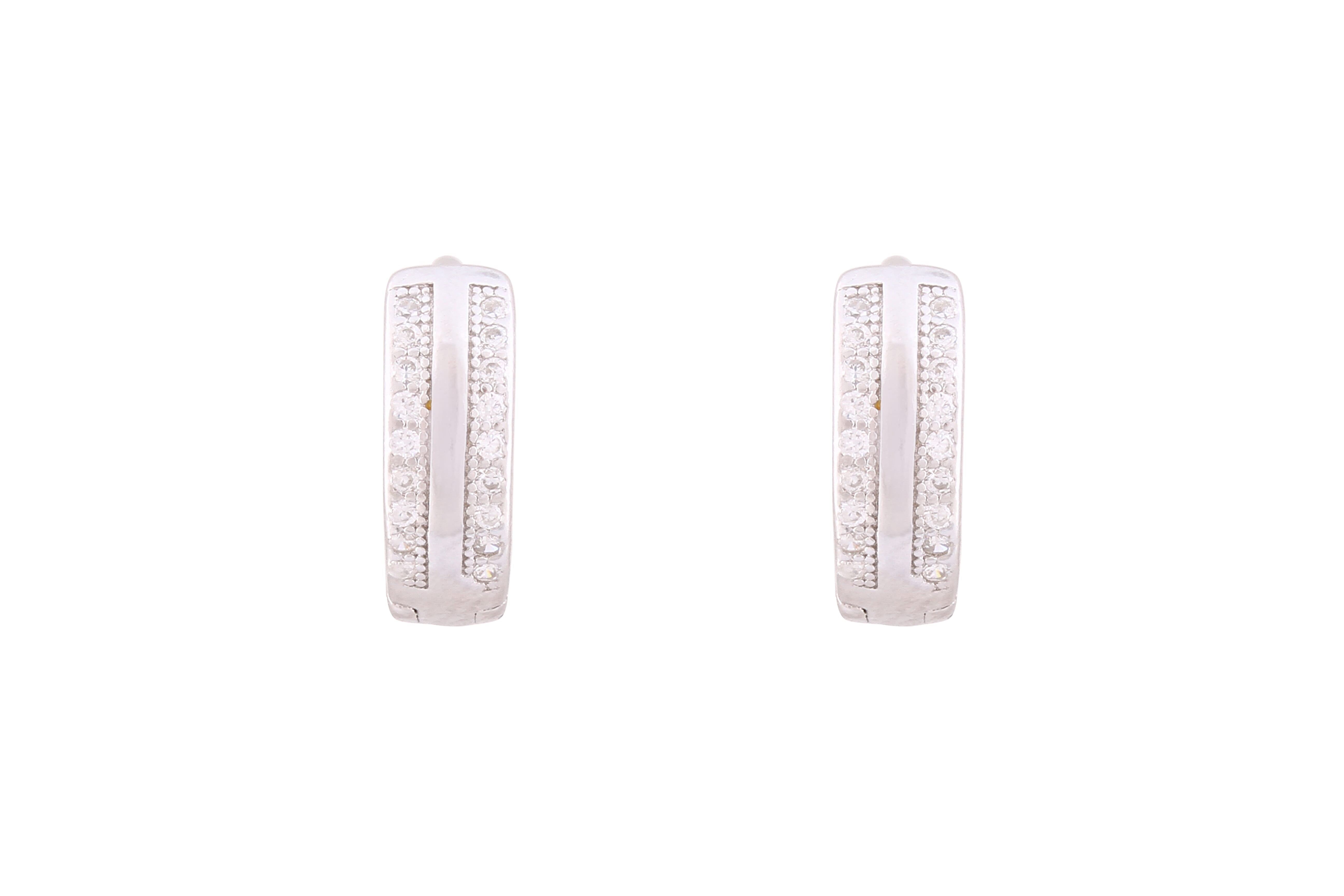 Asfour Crystal Hoop Earrings Inlaid With Round Zircon Stones In 925 Sterling Silver-EM0050