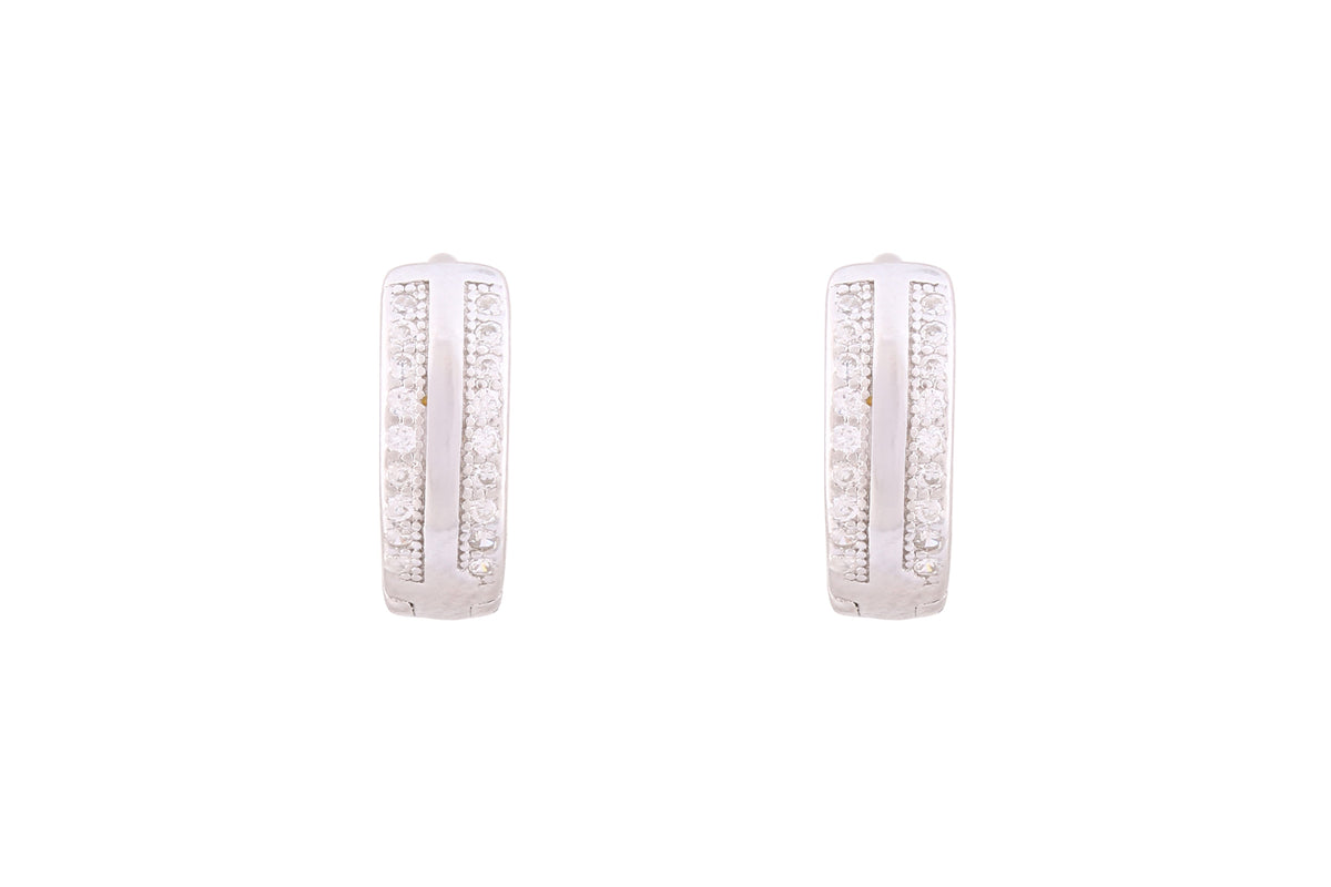 Asfour Crystal Hoop Earrings Inlaid With Round Zircon Stones In 925 Sterling Silver-EM0050