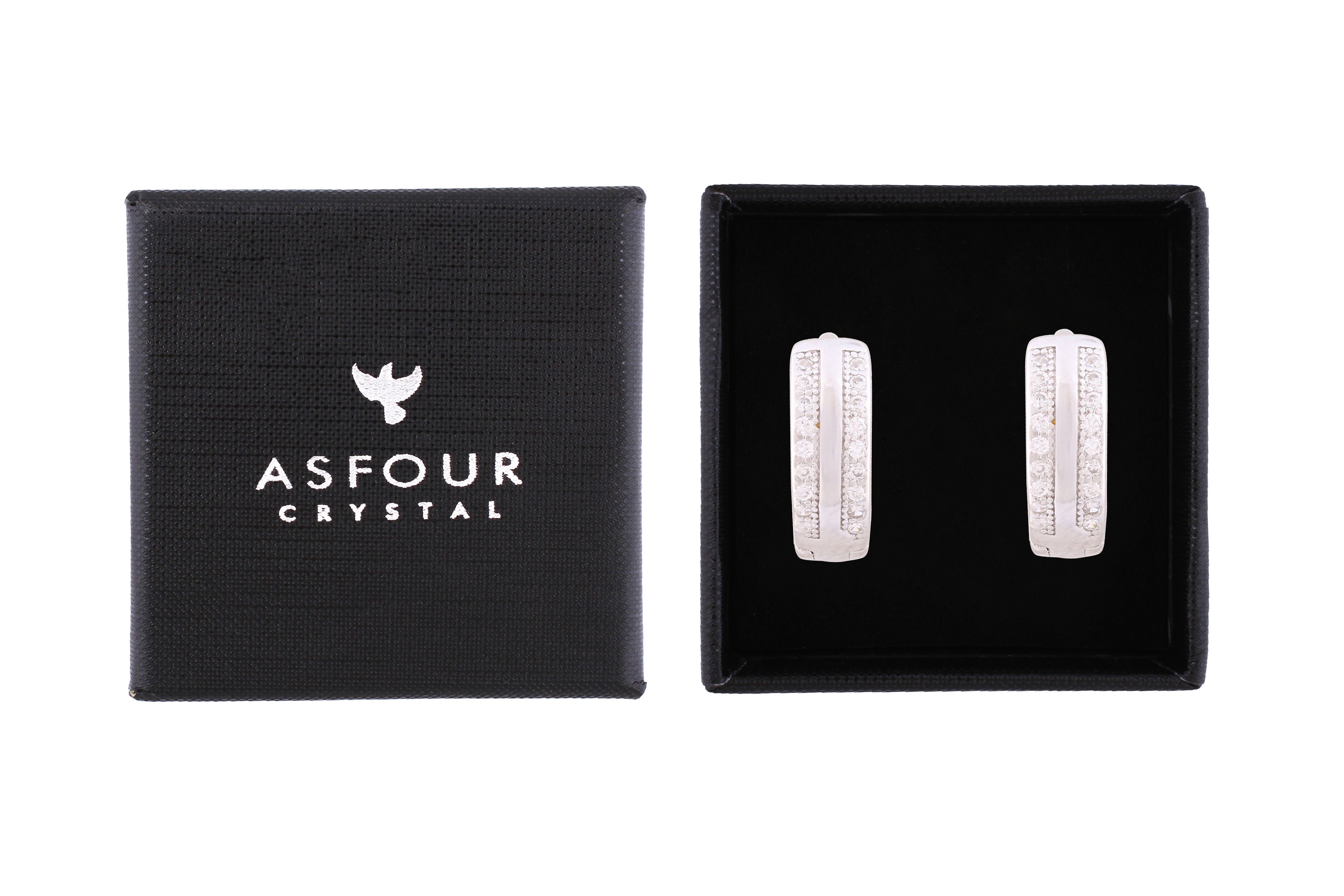 Asfour Crystal Hoop Earrings Inlaid With Round Zircon Stones In 925 Sterling Silver-EM0050