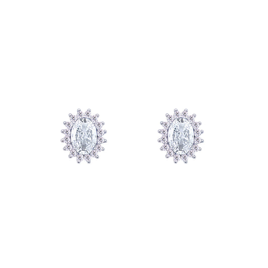Asfour Crystal Hoop Earrings With Halo Turquoise Round Stone In 925 Sterling Silver-ED0124-GC