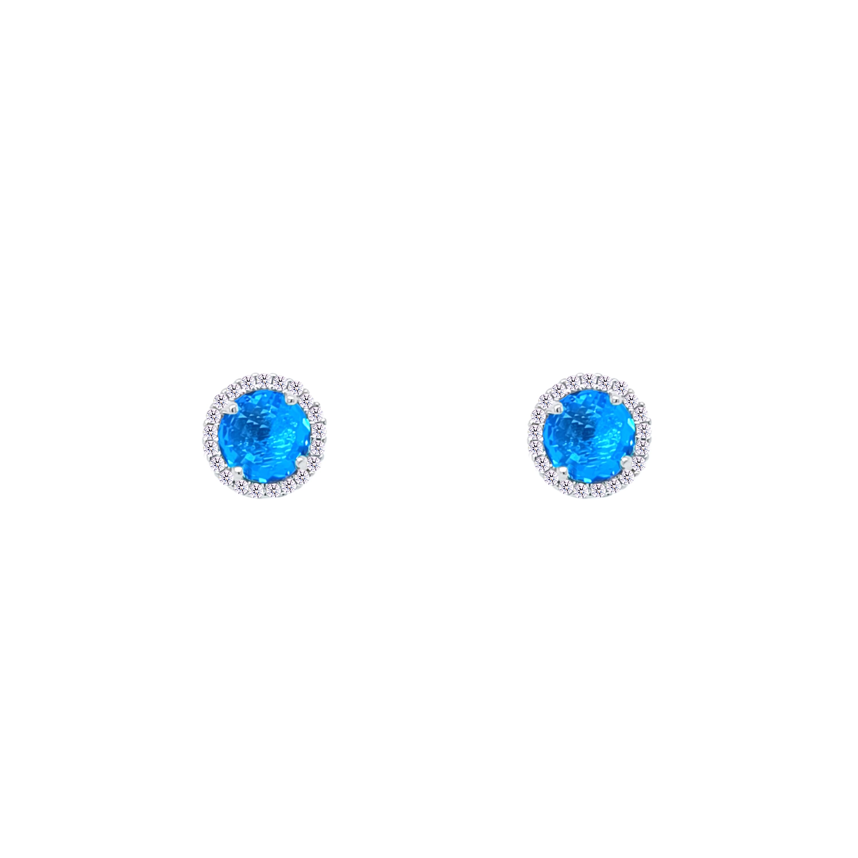 Asfour Crystal Hoop Earrings With Halo Turquoise Round Stone In 925 Sterling Silver-ED0124-GC