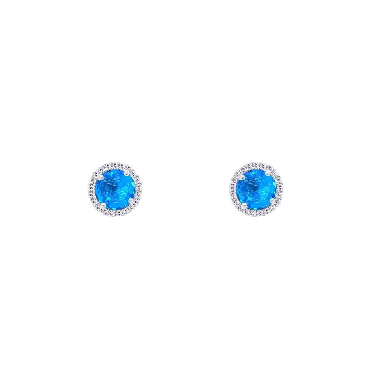 Asfour Crystal Hoop Earrings With Halo Turquoise Round Stone In 925 Sterling Silver-ED0124-GC