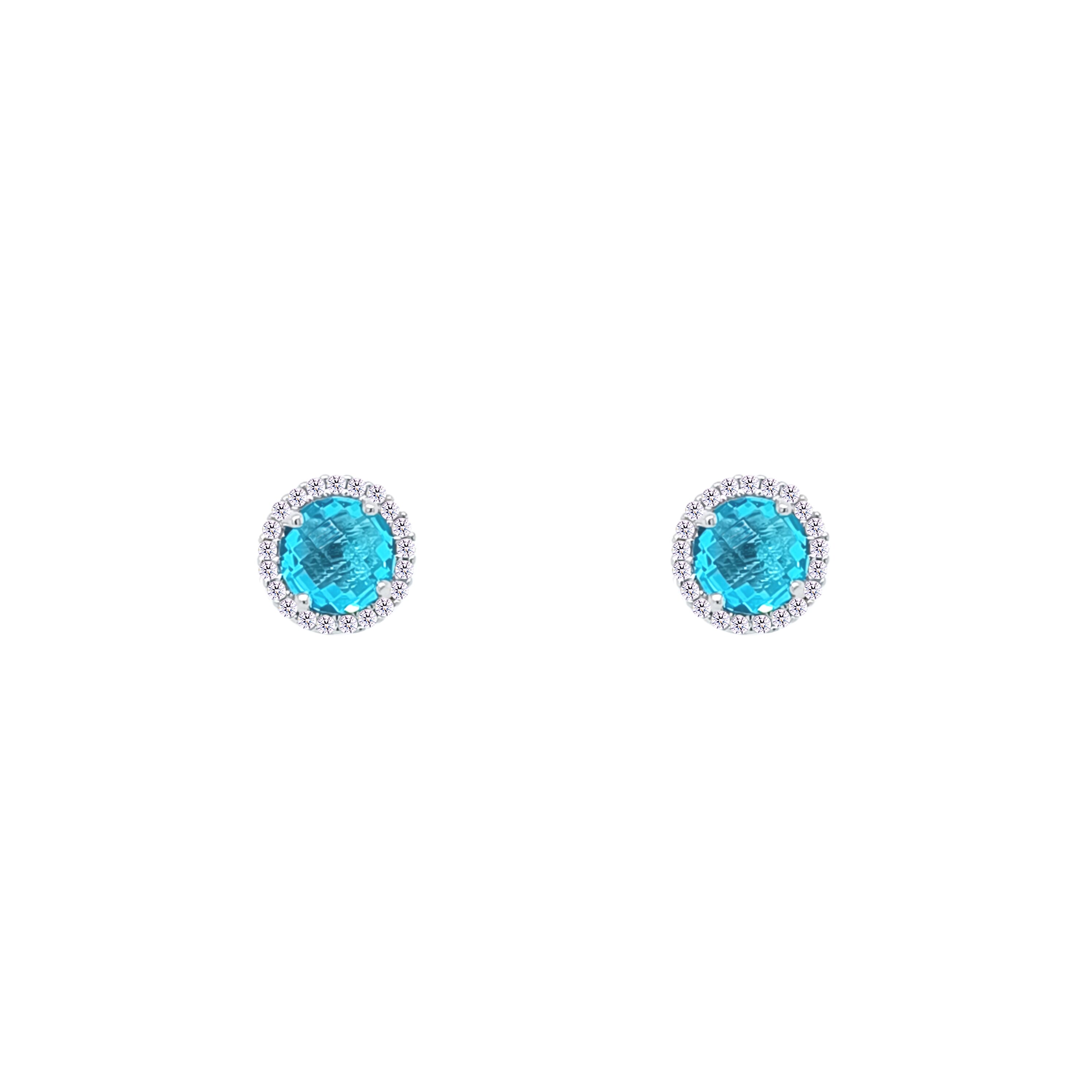 Asfour Crystal Hoop Earrings With Halo Turquoise Round Stone In 925 Sterling Silver-ED0124-GC