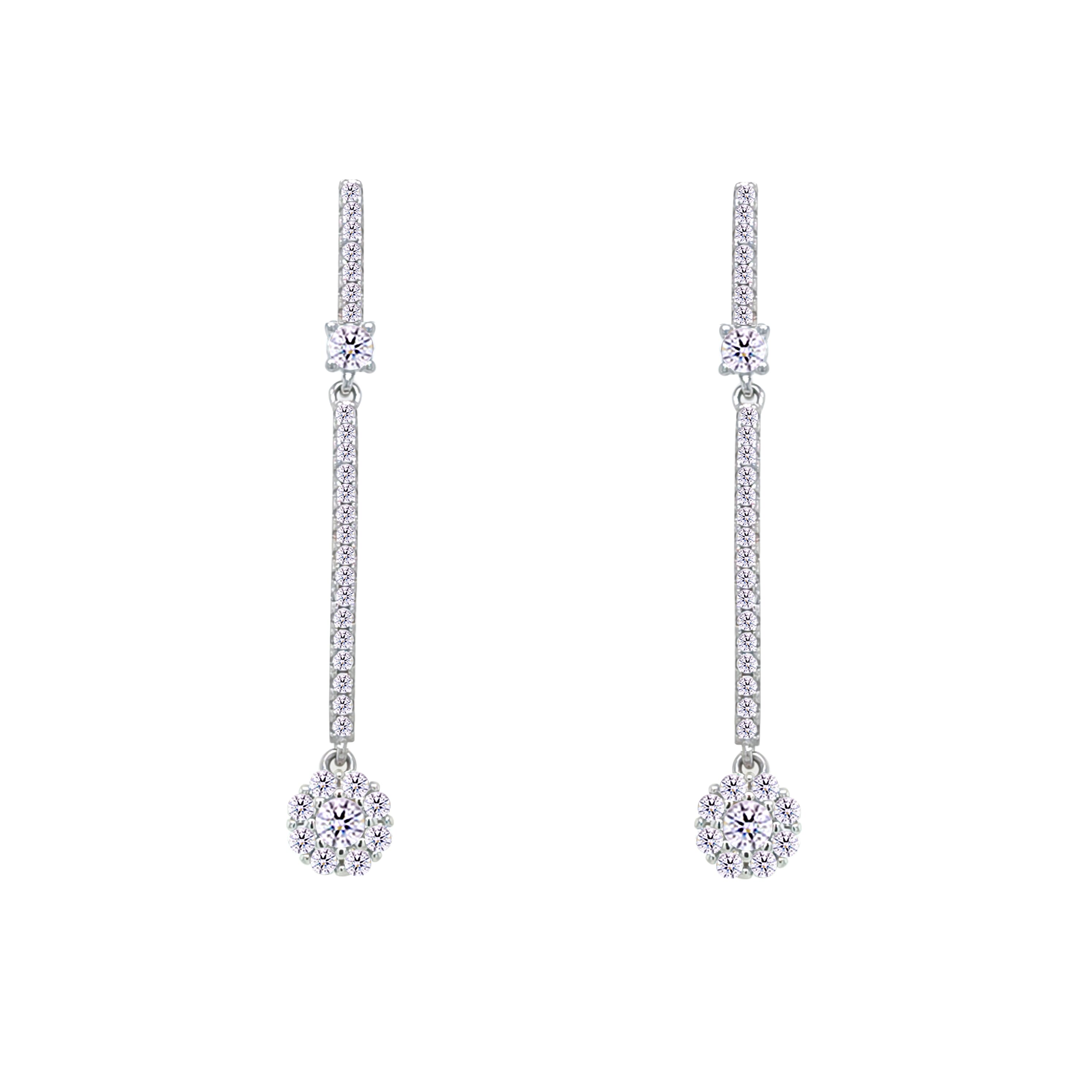 Asfour Crystal Hoop Earrings With Halo Turquoise Round Stone In 925 Sterling Silver-ED0124-GC