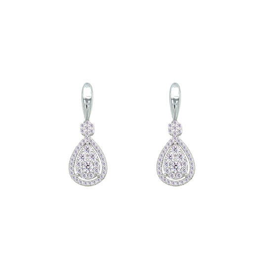Asfour Crystal Hoop Earrings With Halo Turquoise Round Stone In 925 Sterling Silver-ED0124-GC