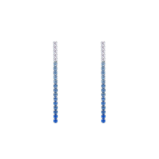 Asfour Crystal Hoop Earrings With Halo Turquoise Round Stone In 925 Sterling Silver-ED0124-GC