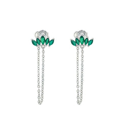 Asfour Crystal Hoop Earrings With Halo Turquoise Round Stone In 925 Sterling Silver-ED0124-GC