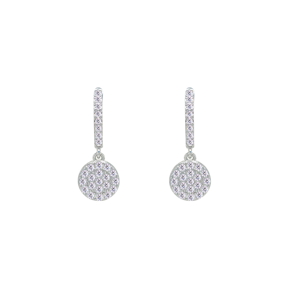 Asfour Crystal Hoop Earrings With Halo Turquoise Round Stone In 925 Sterling Silver-ED0124-GC