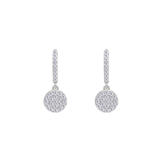 Asfour Crystal Hoop Earrings With Halo Turquoise Round Stone In 925 Sterling Silver-ED0124-GC