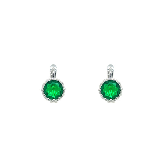 Asfour Crystal Hoop Earrings With Halo Turquoise Round Stone In 925 Sterling Silver-ED0124-GC