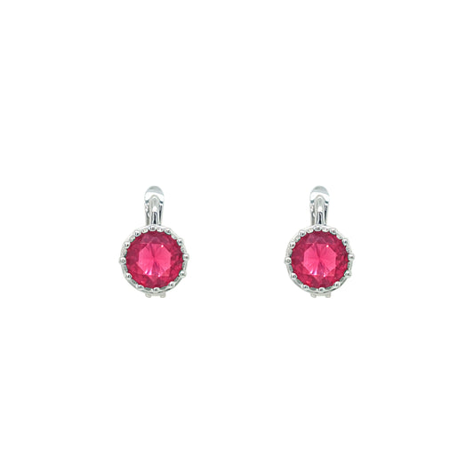 Asfour Crystal Hoop Earrings With Halo Turquoise Round Stone In 925 Sterling Silver-ED0124-GC