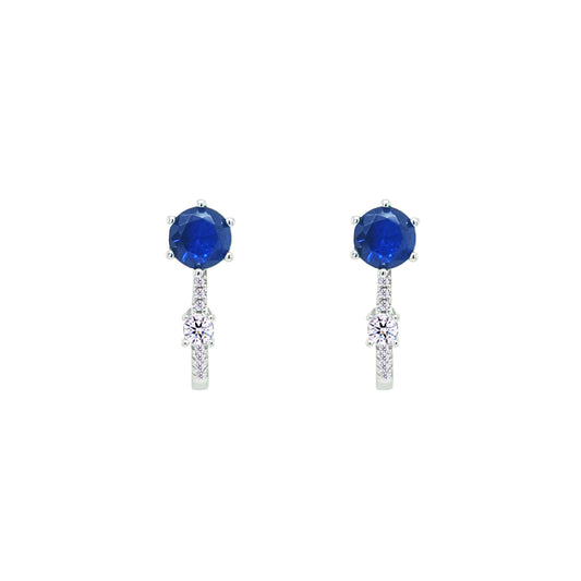 Asfour Crystal Hoop Earrings With Halo Turquoise Round Stone In 925 Sterling Silver-ED0124-GC